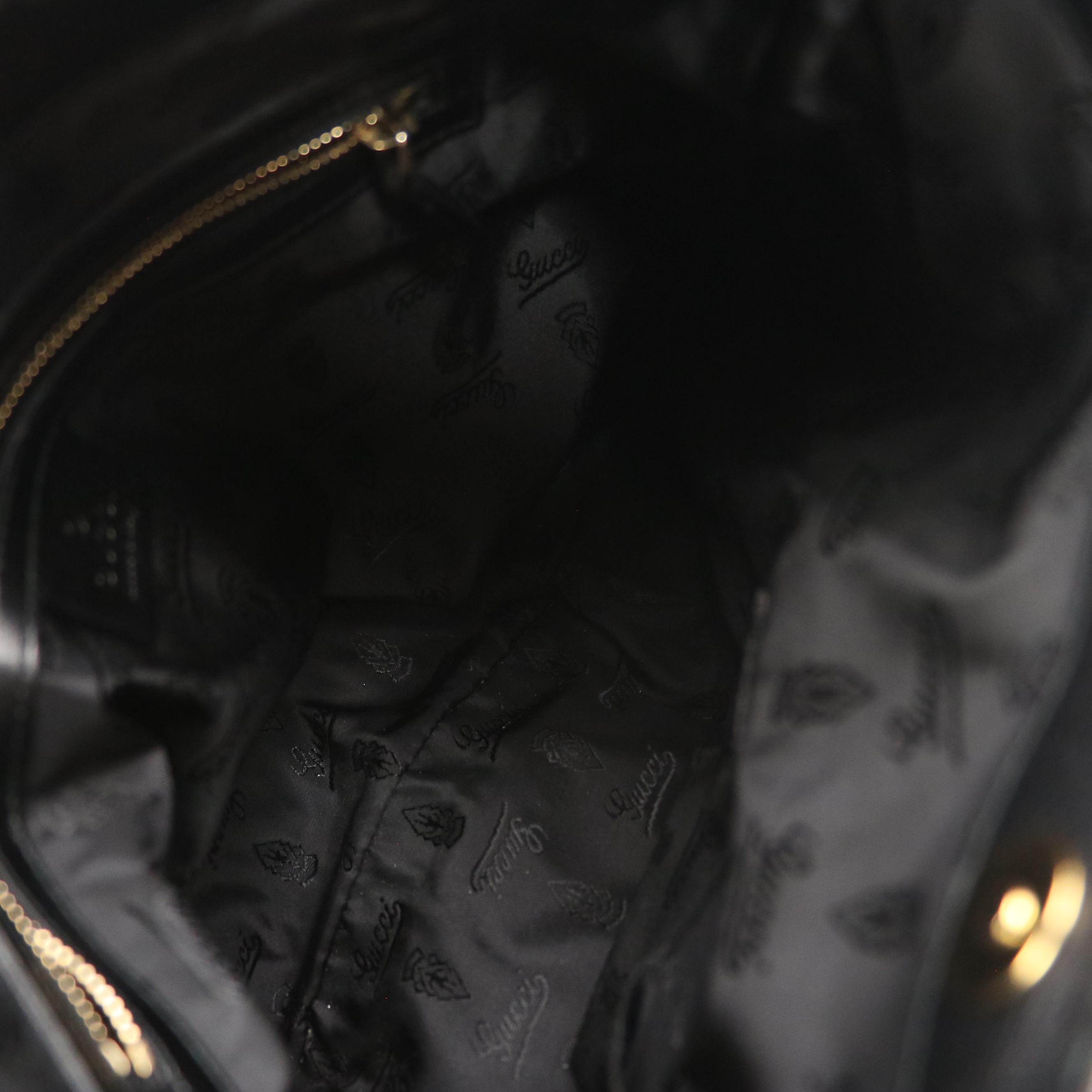 Gucci Dialux Queen Bow Buckle Hobo Bag in Black Patent and Smooth Leather