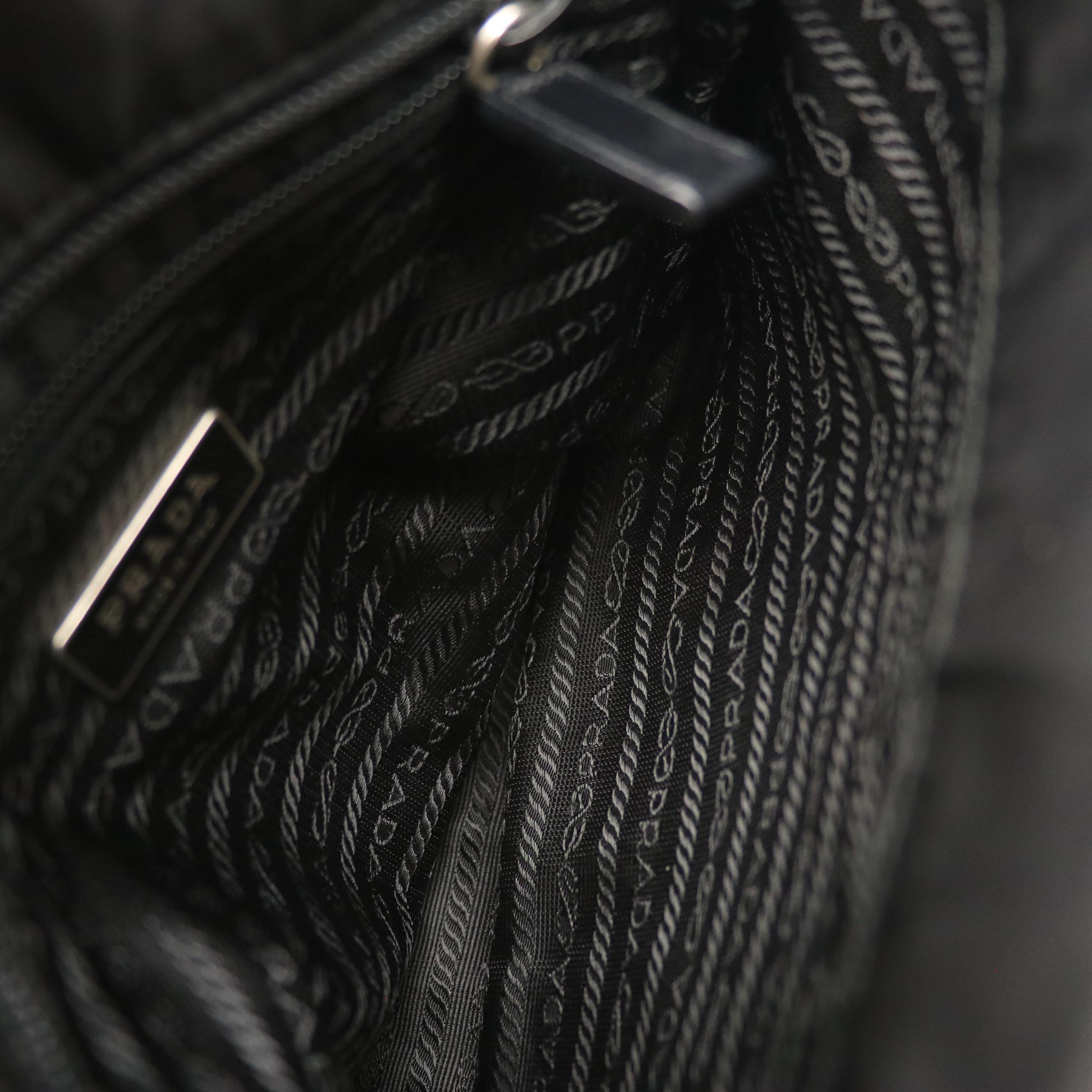 Prada Mini Tote in Black Nylon with Leather Rose Applique