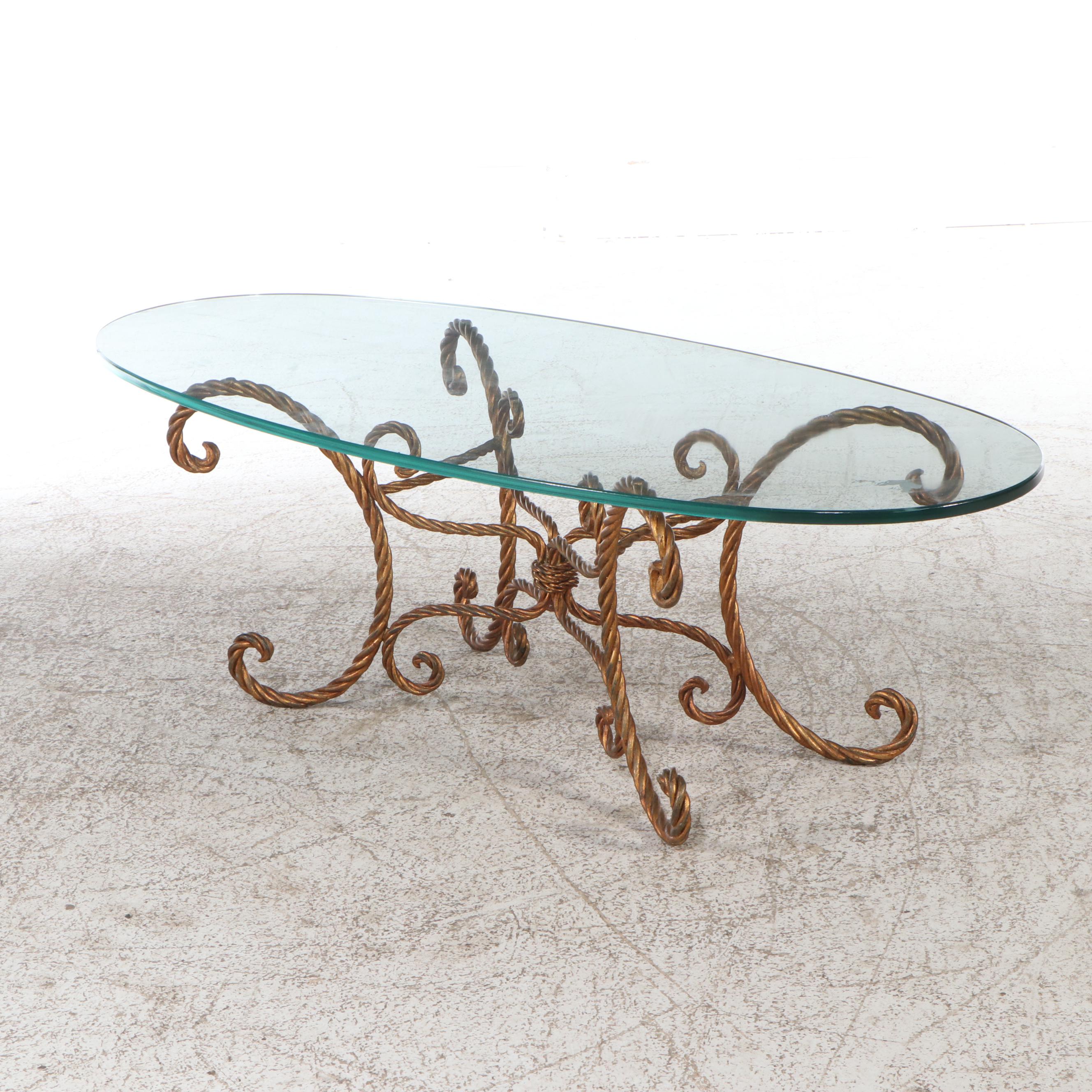 Oval Gilt Coffee Table with Glass Top
