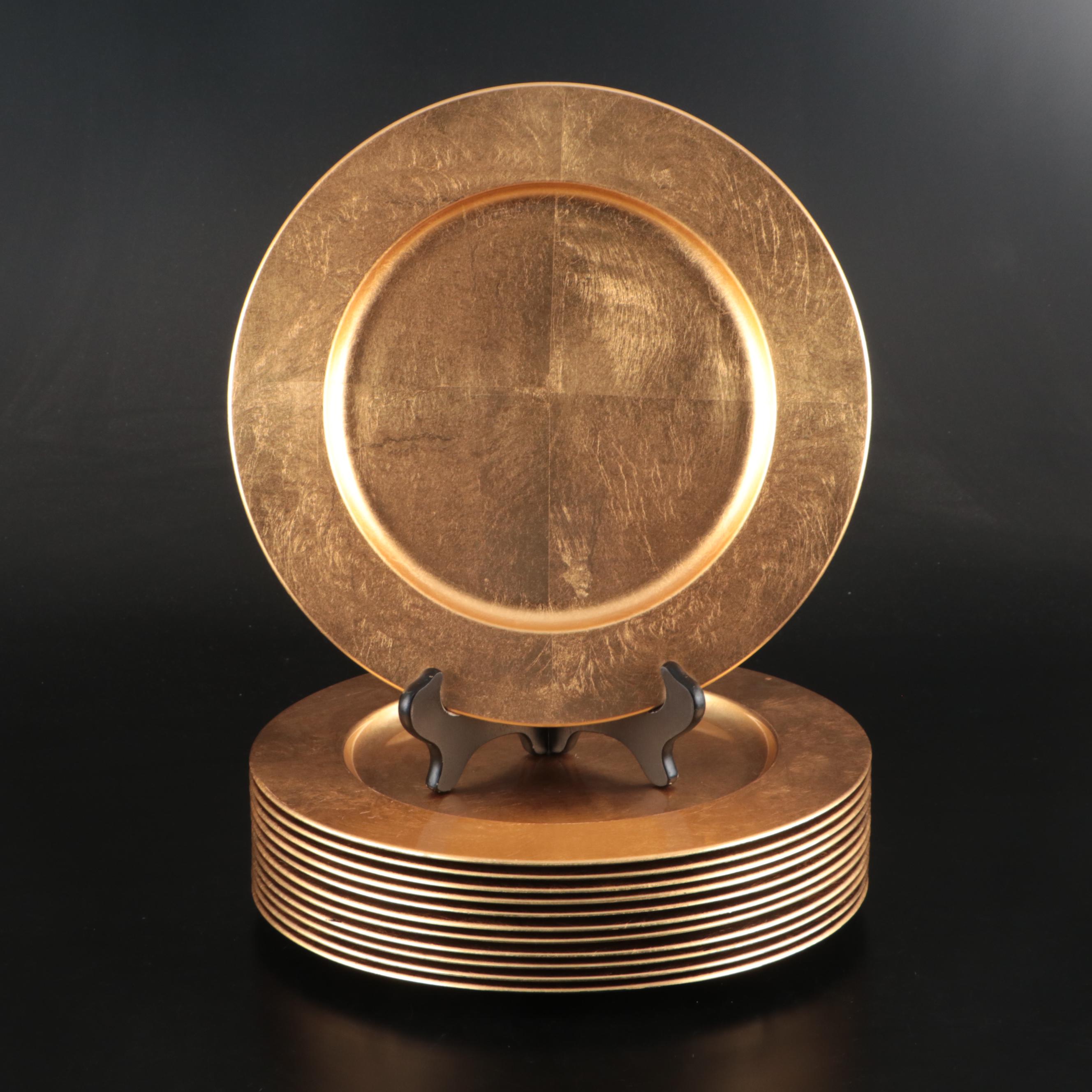 Pier 1 Gold Finish Plastic Chargers with Lenox "Eternal" Bone China Plates