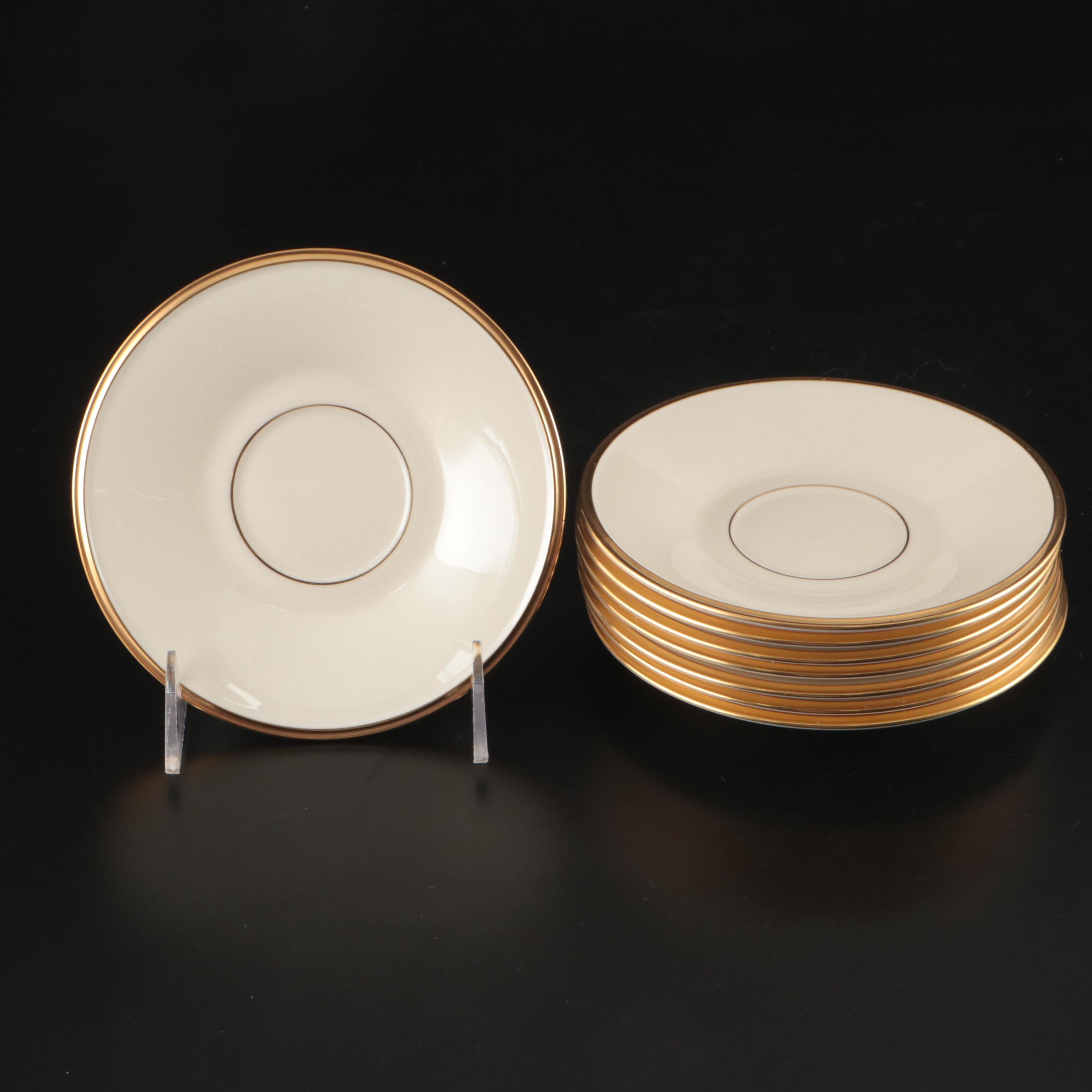 Pier 1 Gold Finish Plastic Chargers with Lenox "Eternal" Bone China Plates