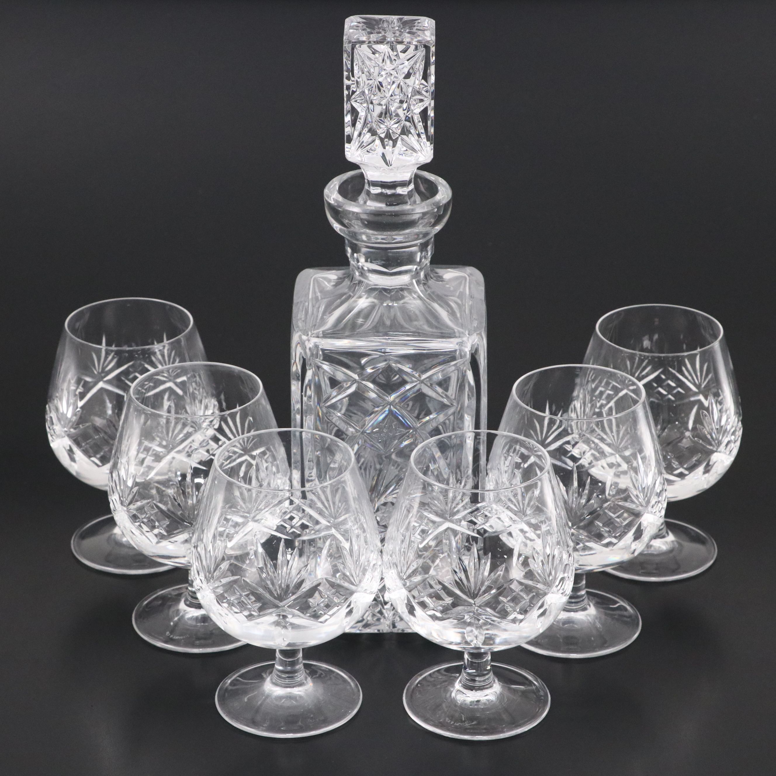 Tiffany "Newport" Crystal Brandy Glasses with Crystal Pinwheel Decanter