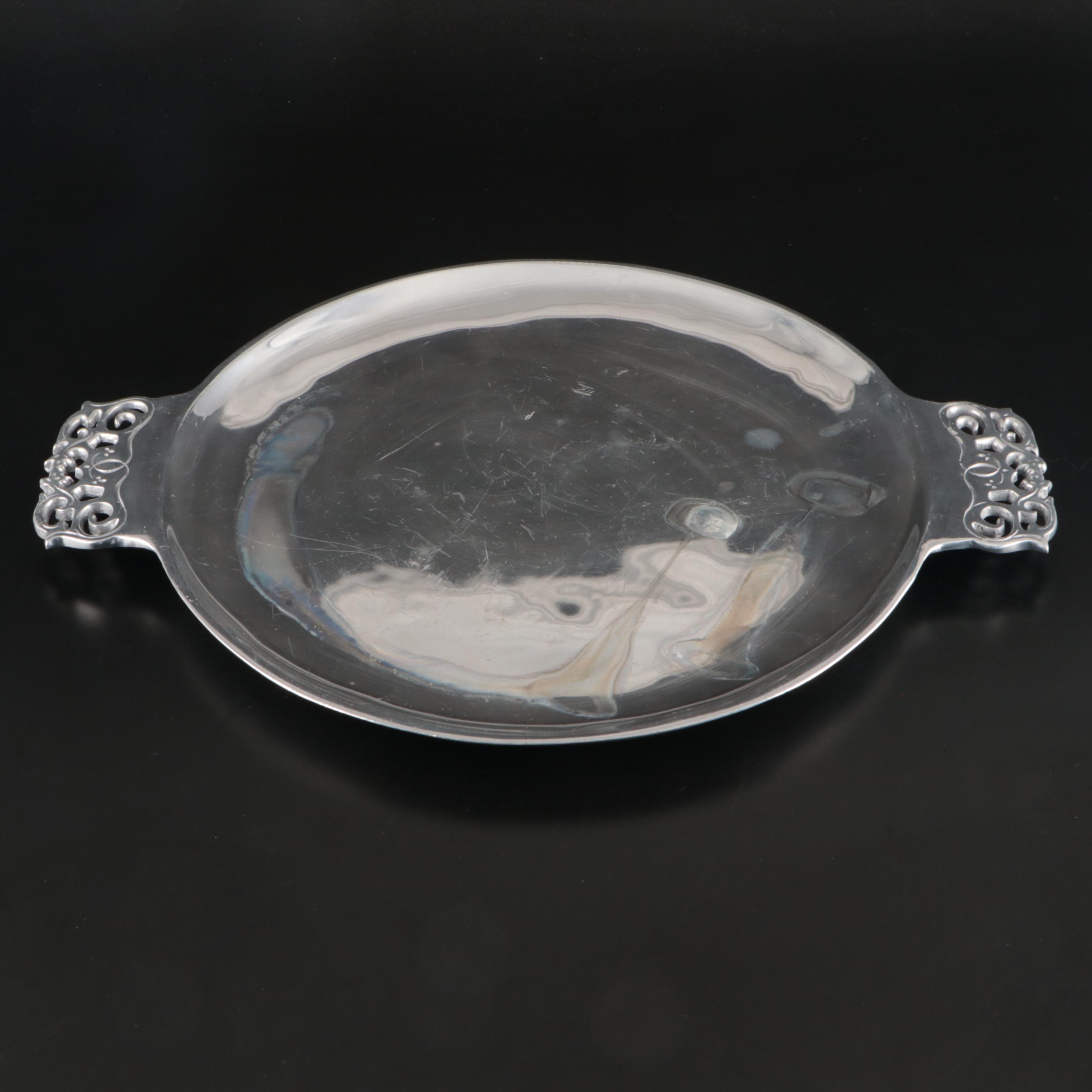 Nambé Metal Circular Tray with Plastic Pitcher and Godinger Crystal Tumblers