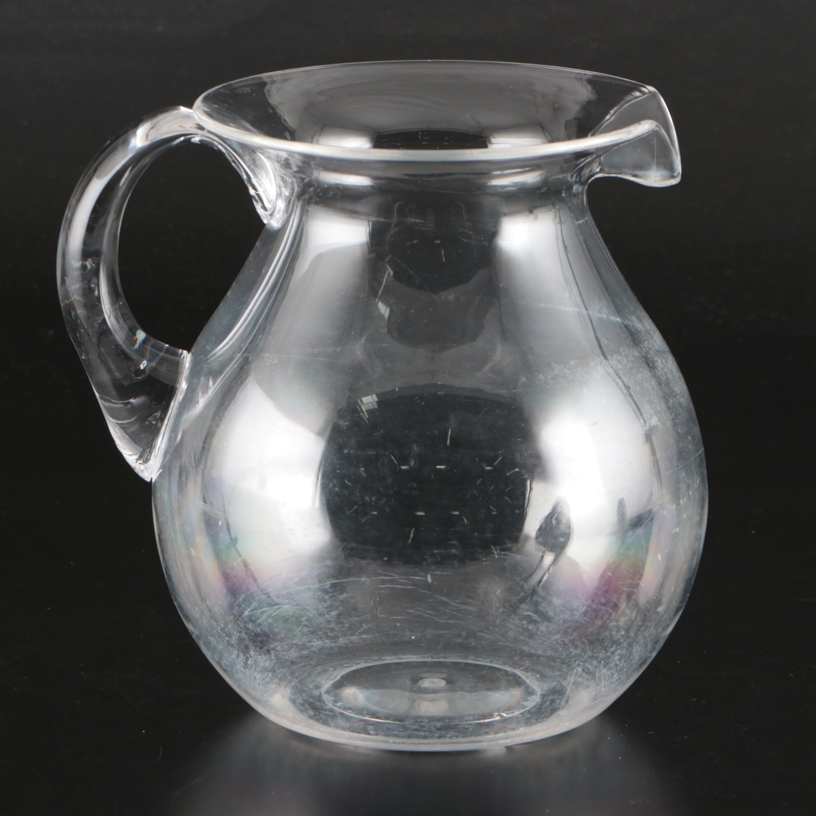 Nambé Metal Circular Tray with Plastic Pitcher and Godinger Crystal Tumblers