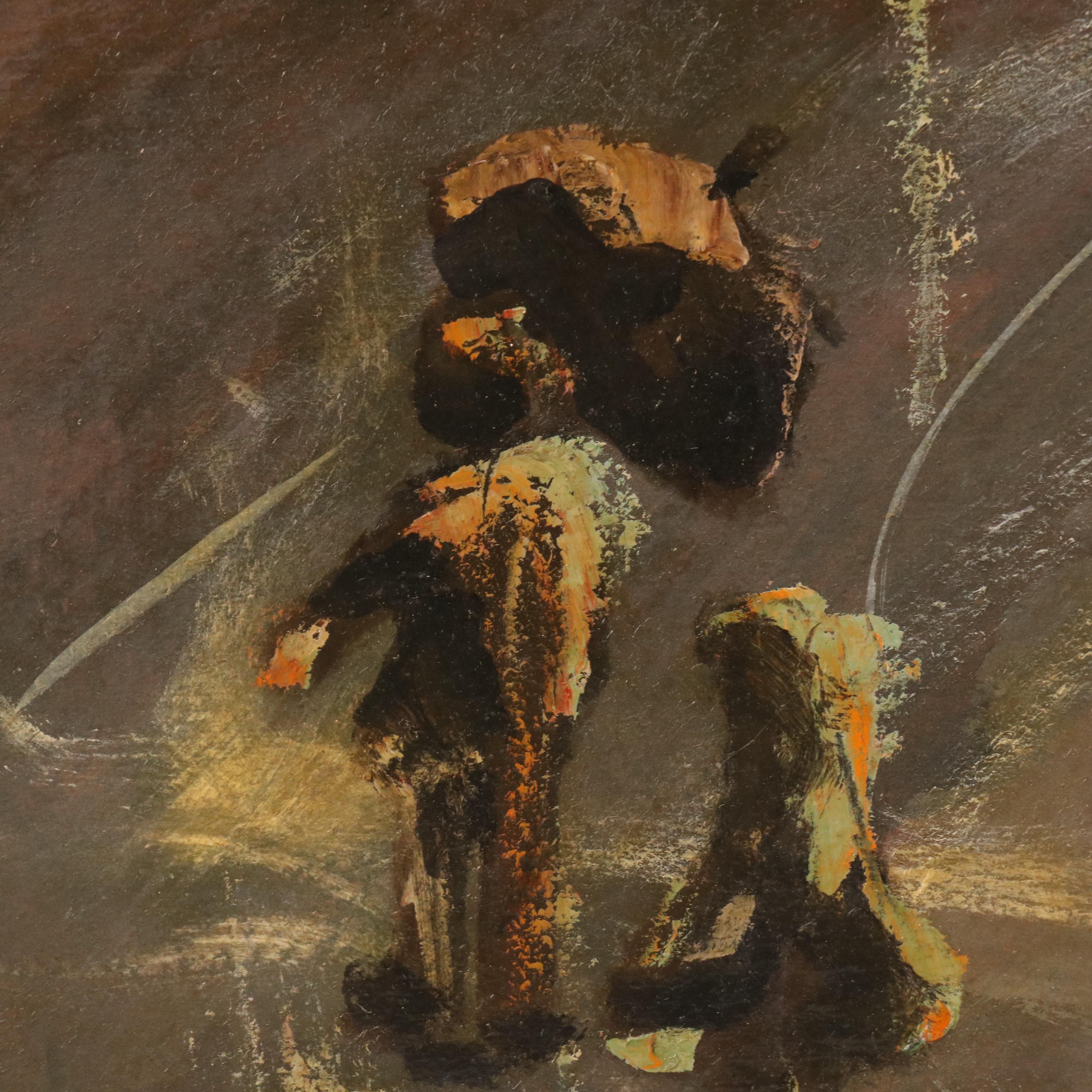 Stormy Nighttime Street Scene Oil Painting, 21st Century