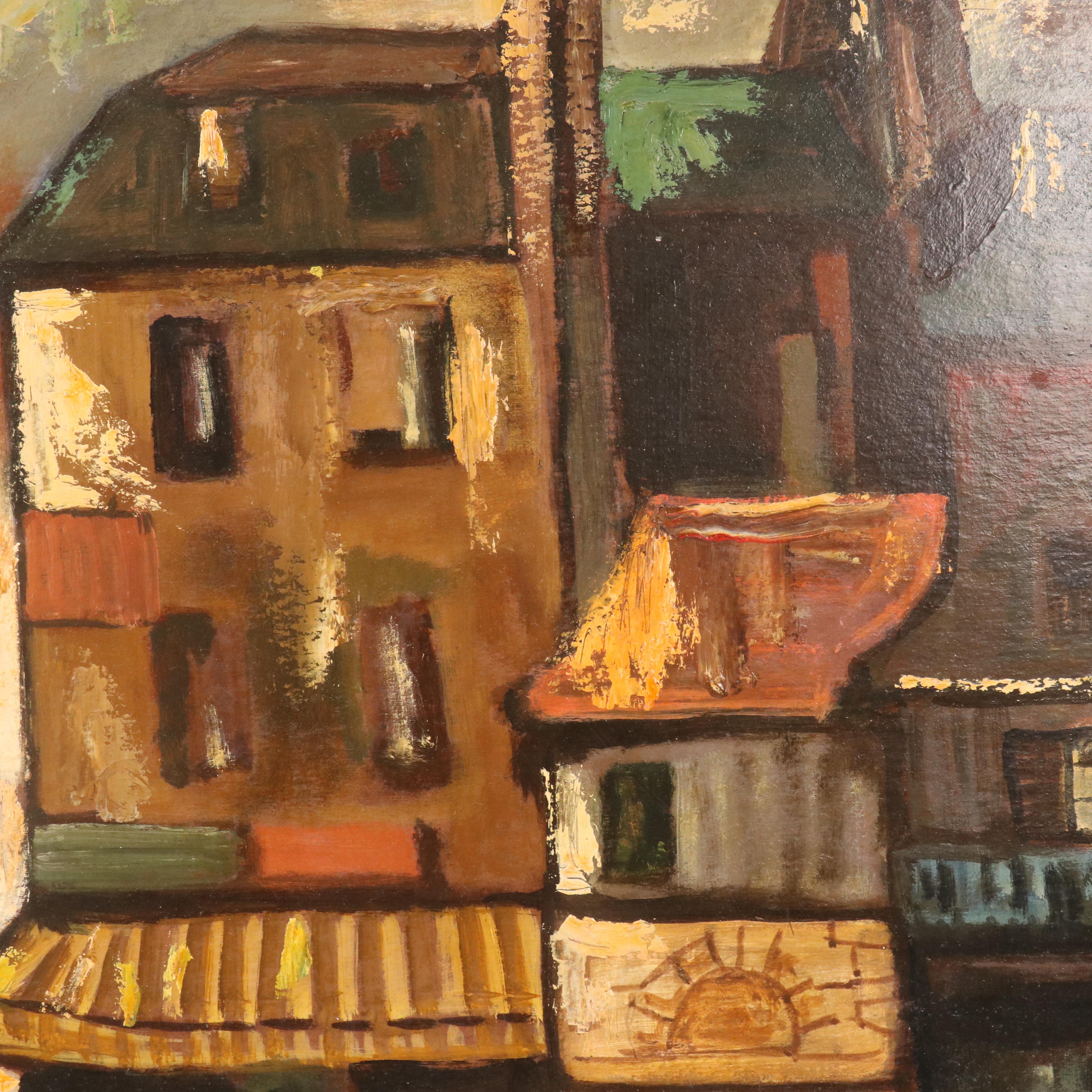 Stormy Nighttime Street Scene Oil Painting, 21st Century