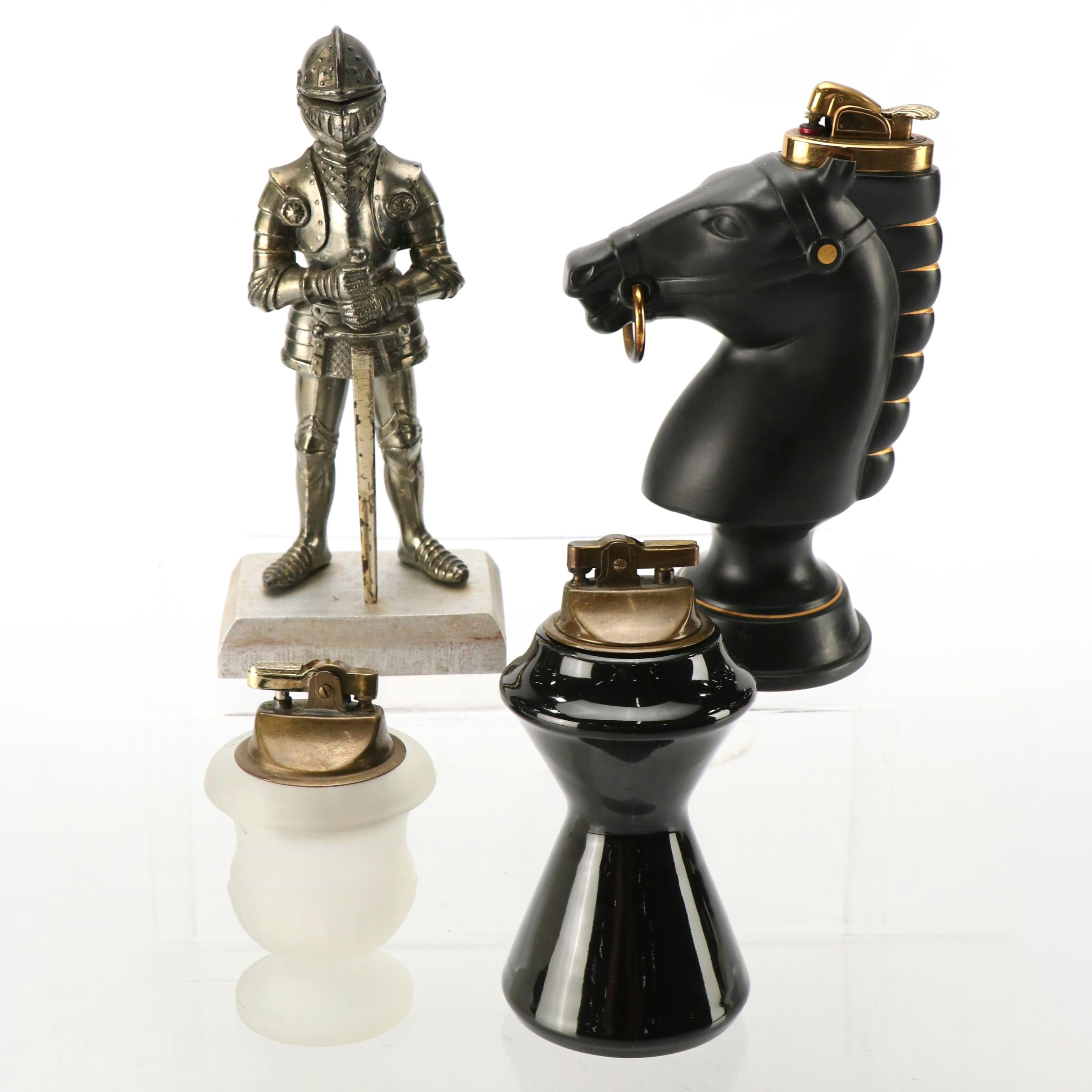 Ceramic Chess Knight, Suit of Armor and Other Table Lighters