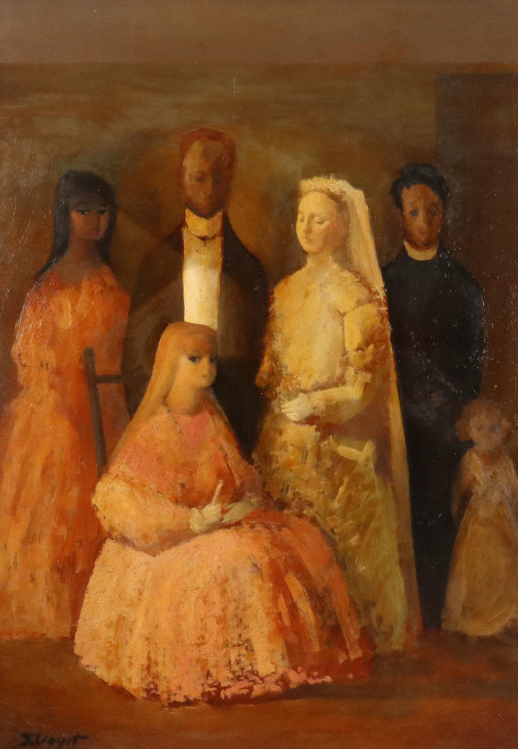 Jacques Voyet Portrait Oil Painting "Le Mariage," Circa 1970