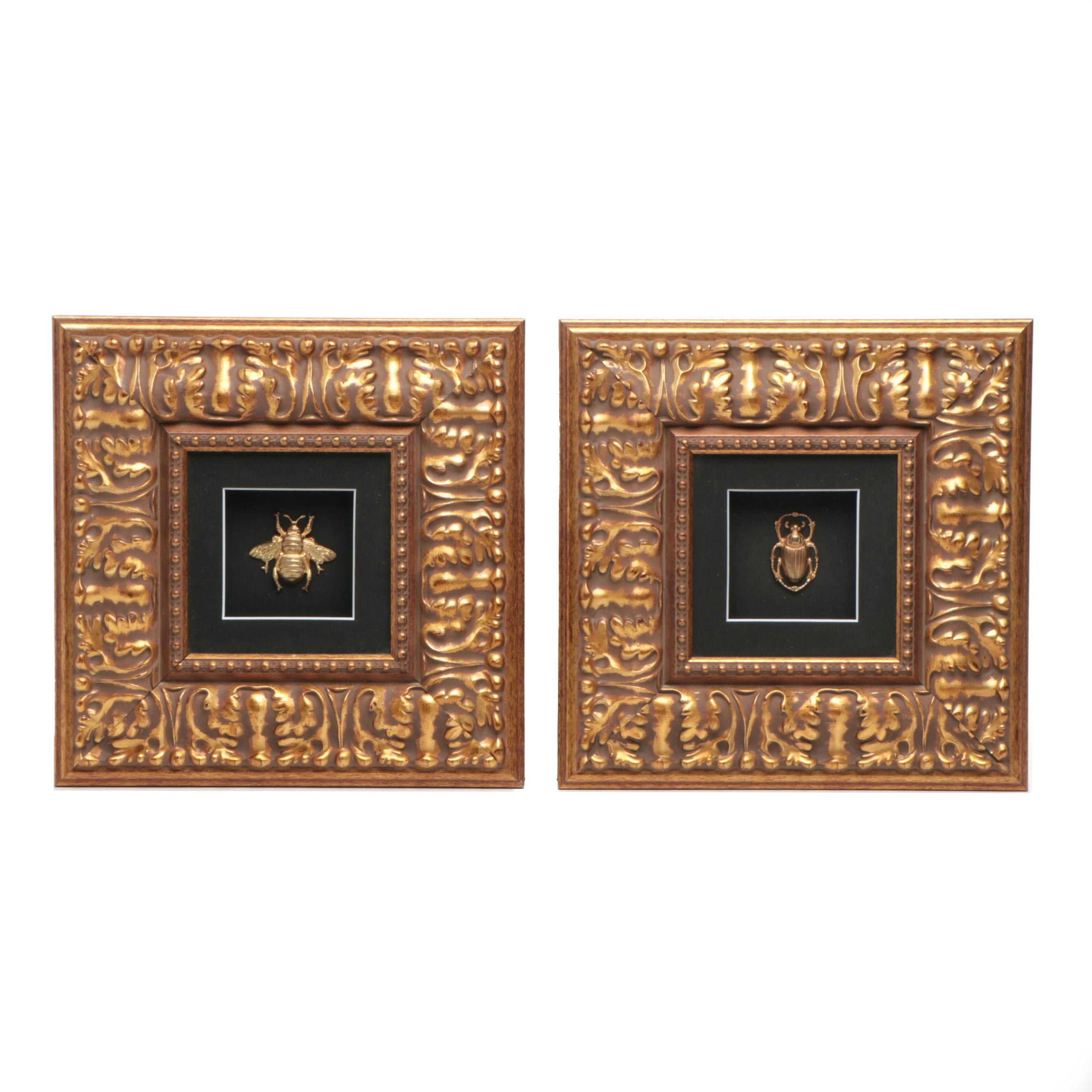 Framed Chrishawn Studios Gilt Bumblebee and Scarab Wall Decor