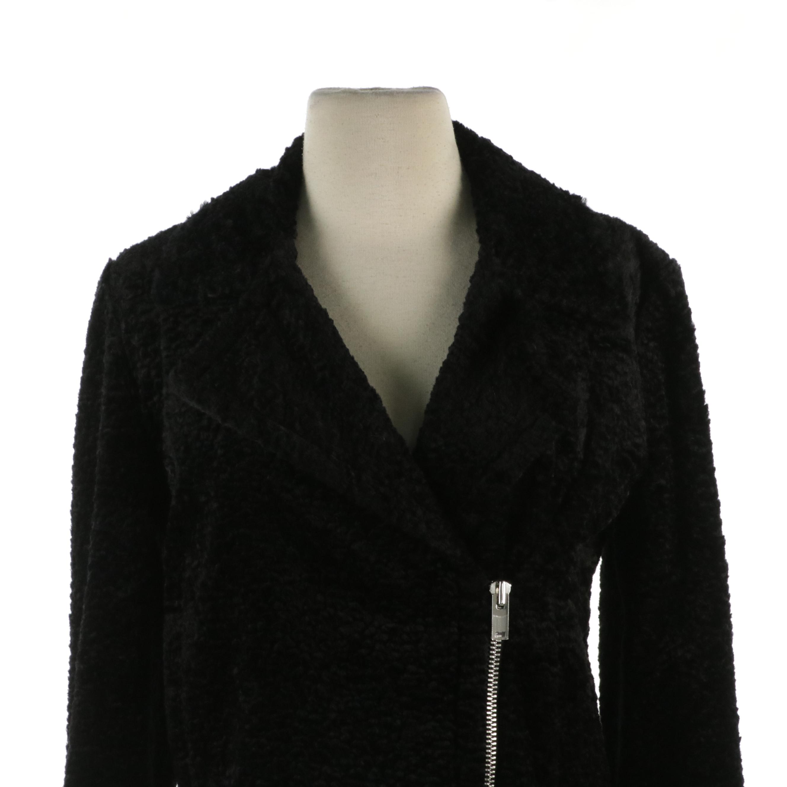 Tory Burch Silk Tie-Neck Button-Up Blouse and Theory Faux Fur Jacket