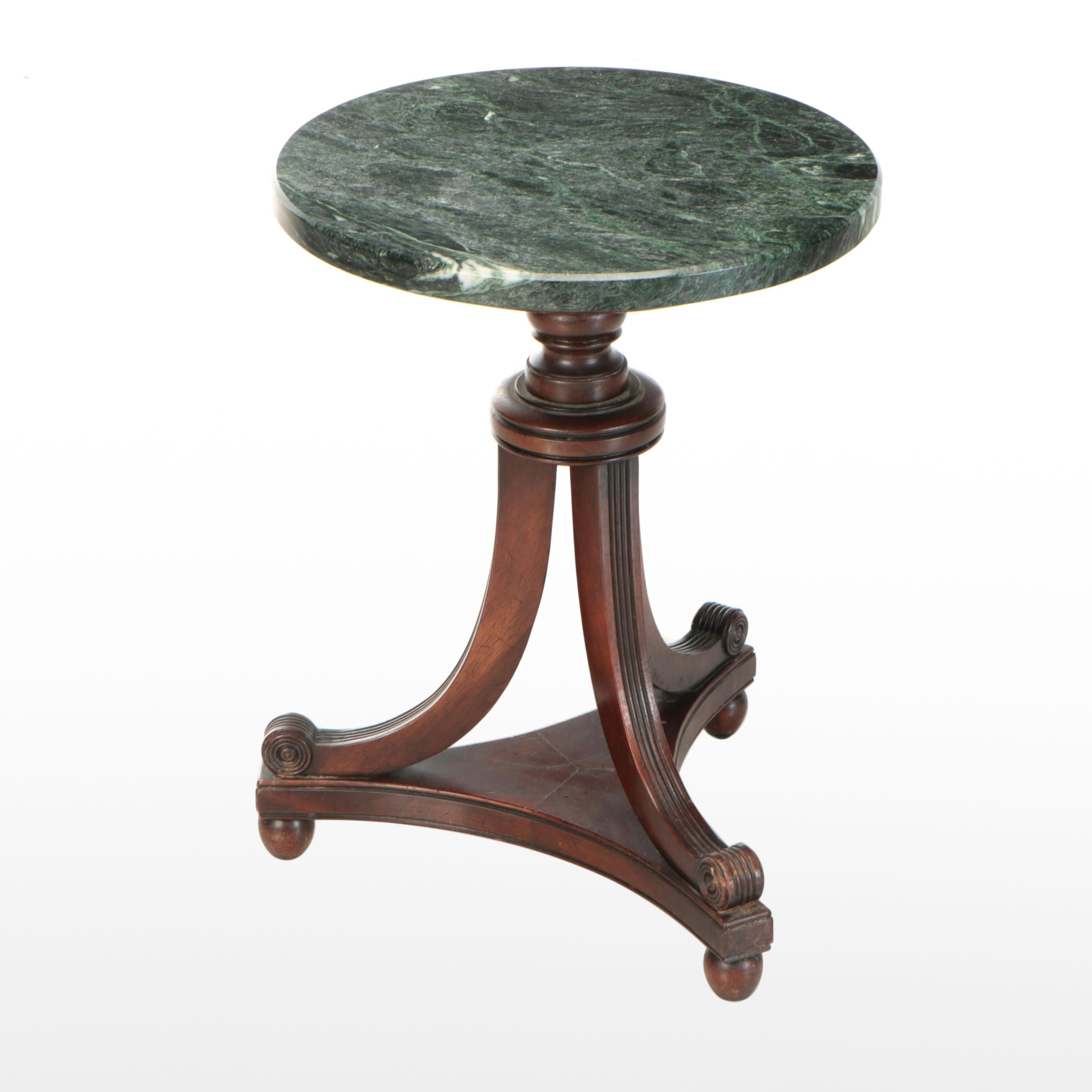 Empire Style Green Marble and Mahogany End Table