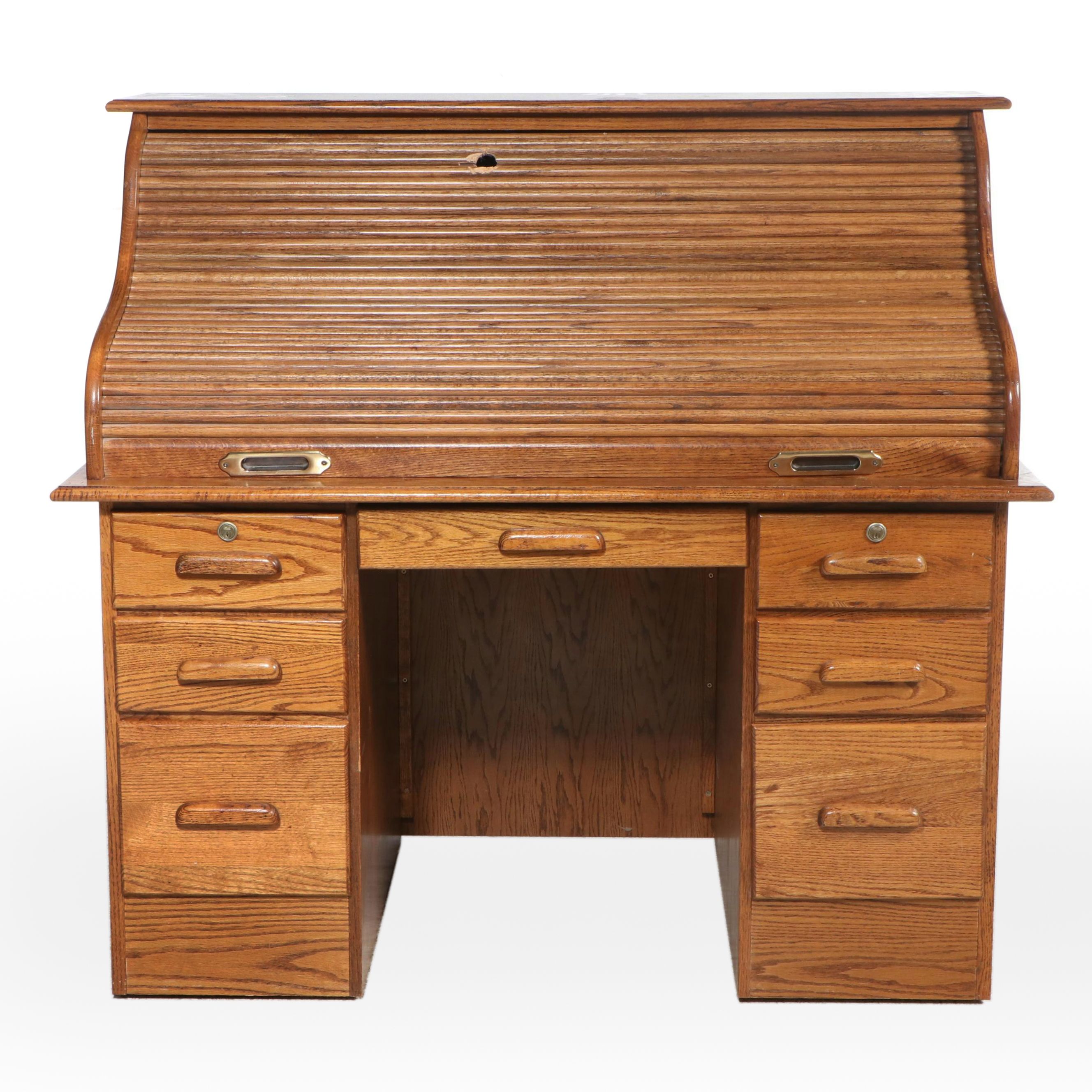 Oak Roll-Top Desk, Late 20th Century