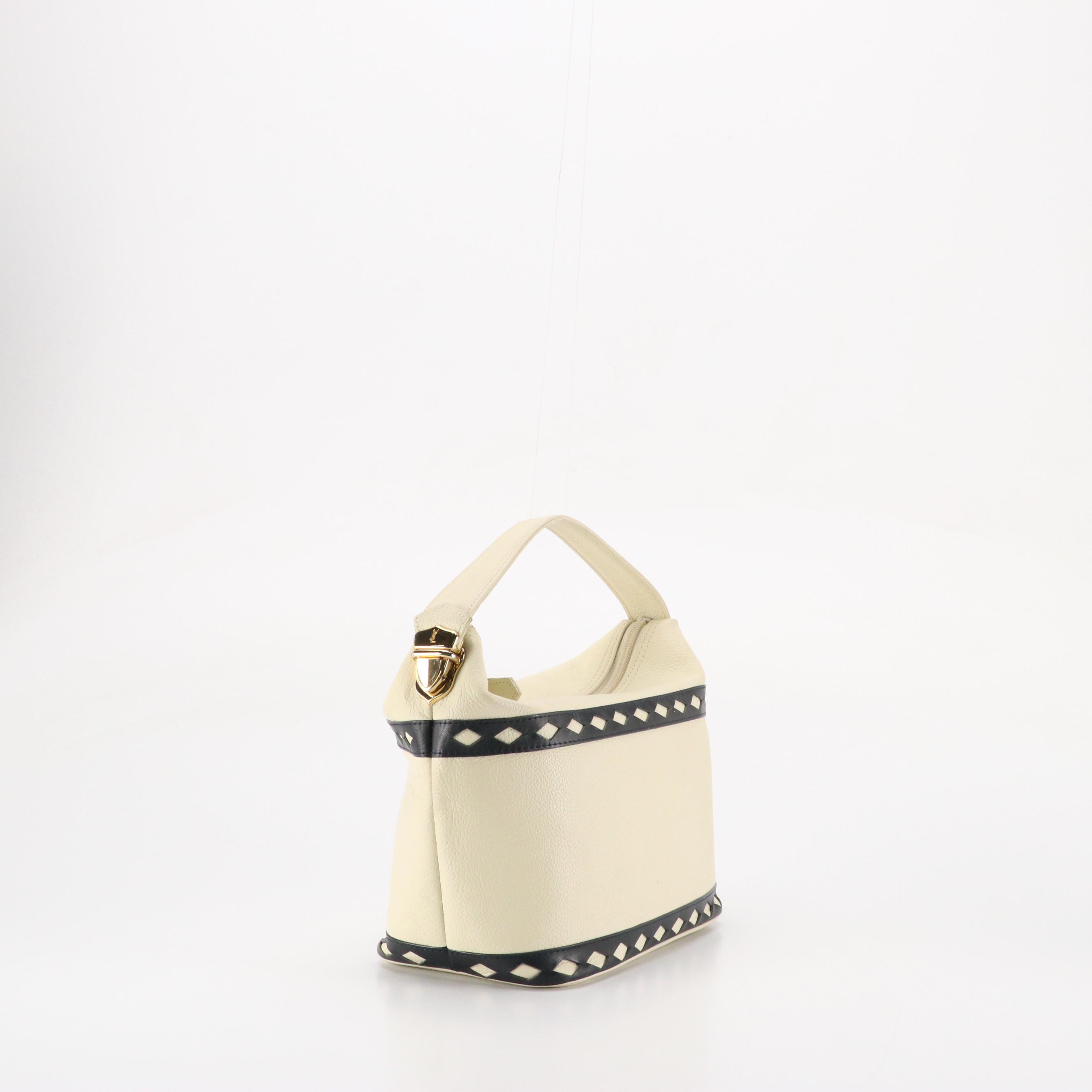 Yves Saint Laurent Hobo Bucket Bag in Ivory Leather with Diamond Cut-Out Trim