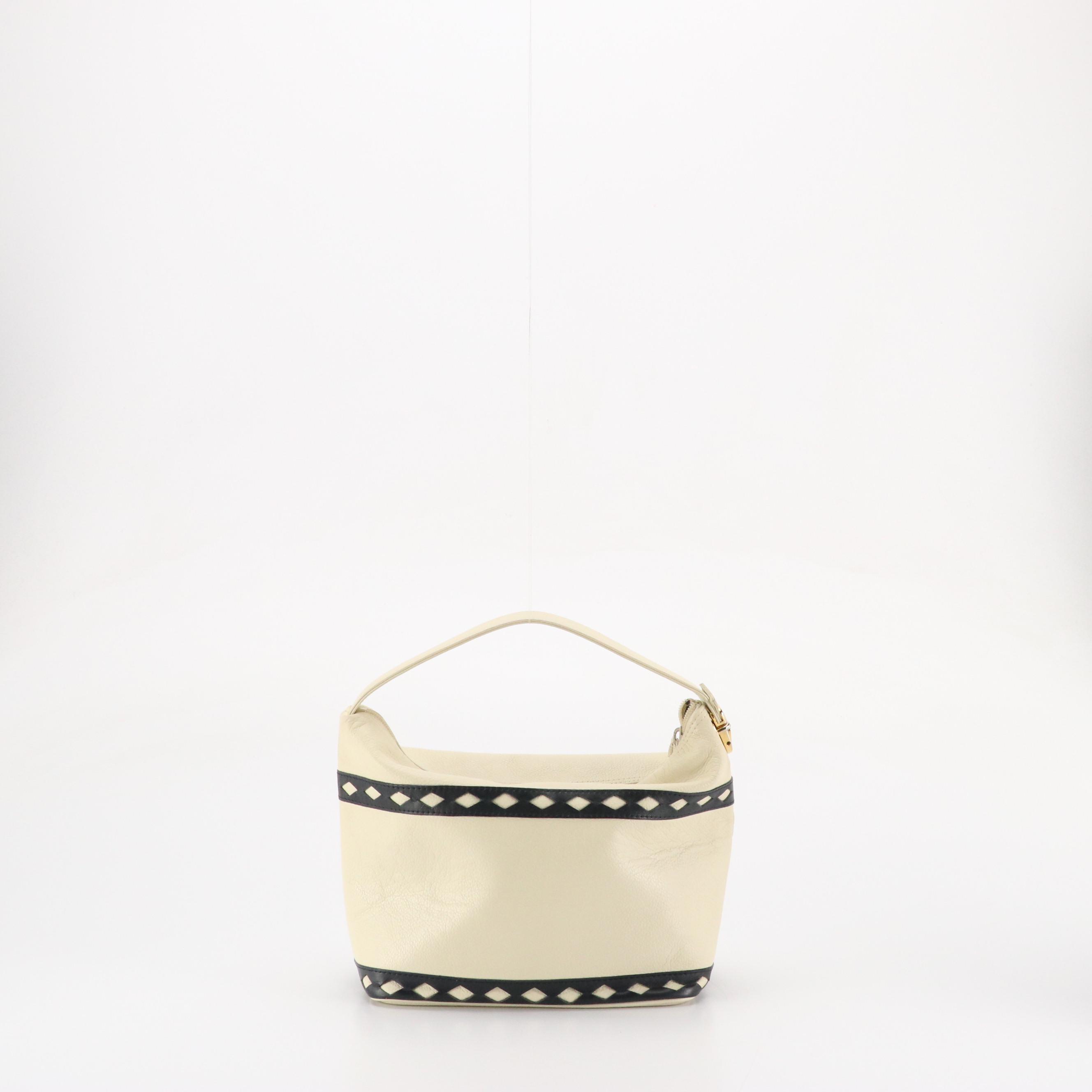 Yves Saint Laurent Hobo Bucket Bag in Ivory Leather with Diamond Cut-Out Trim