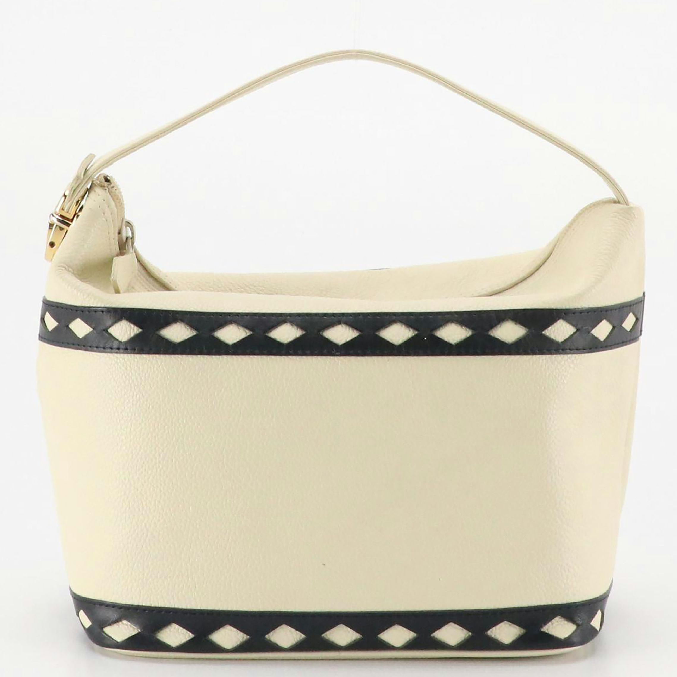 Yves Saint Laurent Hobo Bucket Bag in Ivory Leather with Diamond Cut-Out Trim