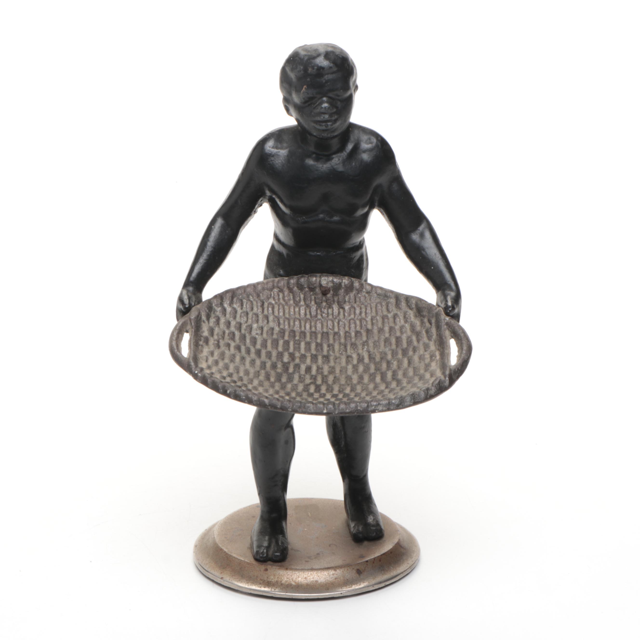 Metal Blackamoor Figure of Man Holding Woven Basket