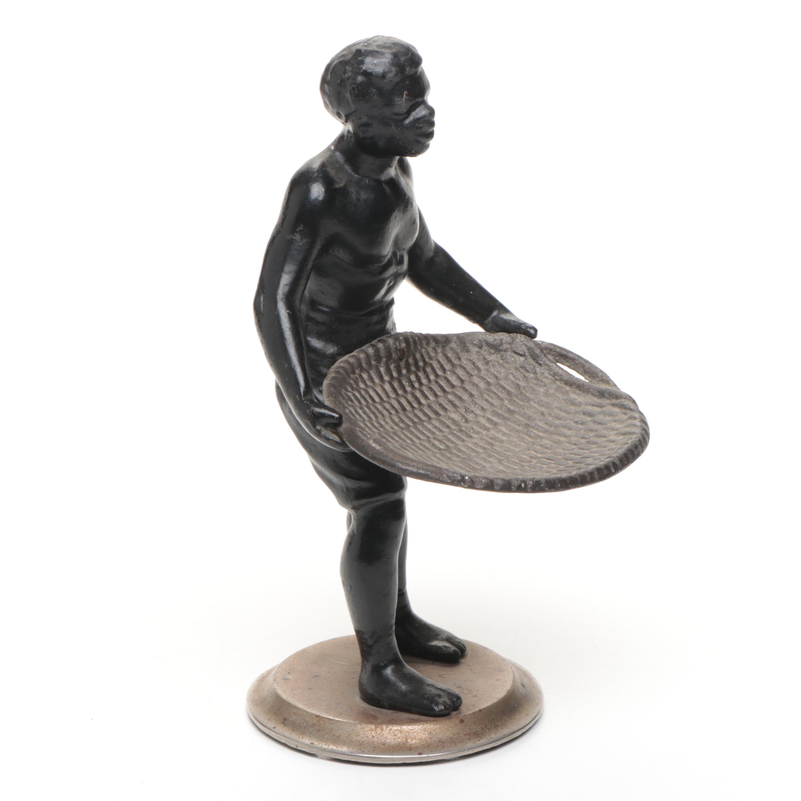 Metal Blackamoor Figure of Man Holding Woven Basket