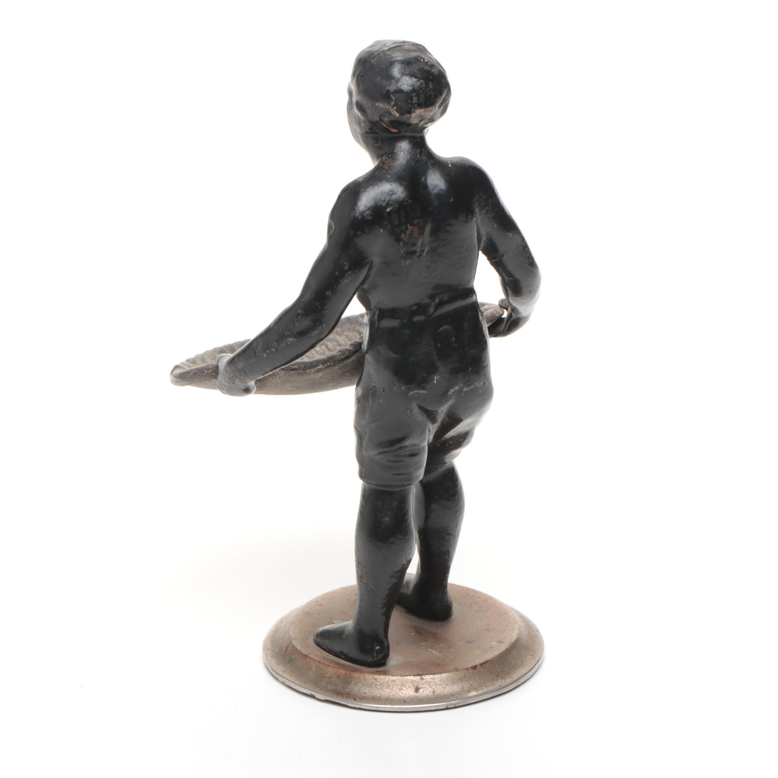 Metal Blackamoor Figure of Man Holding Woven Basket