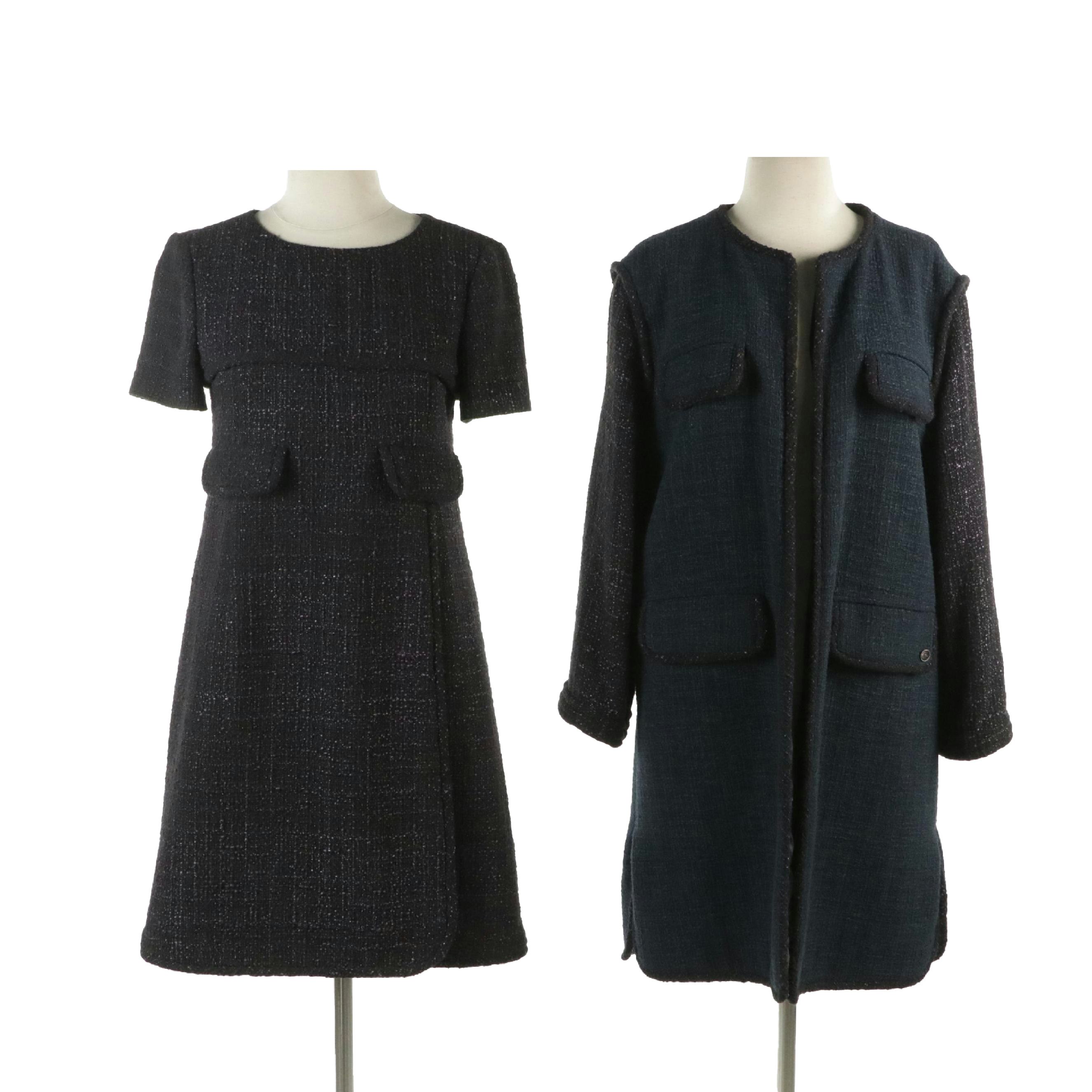 Chanel Bouclé Tweed Short Sleeve Dress and Matching Open-Front Coat