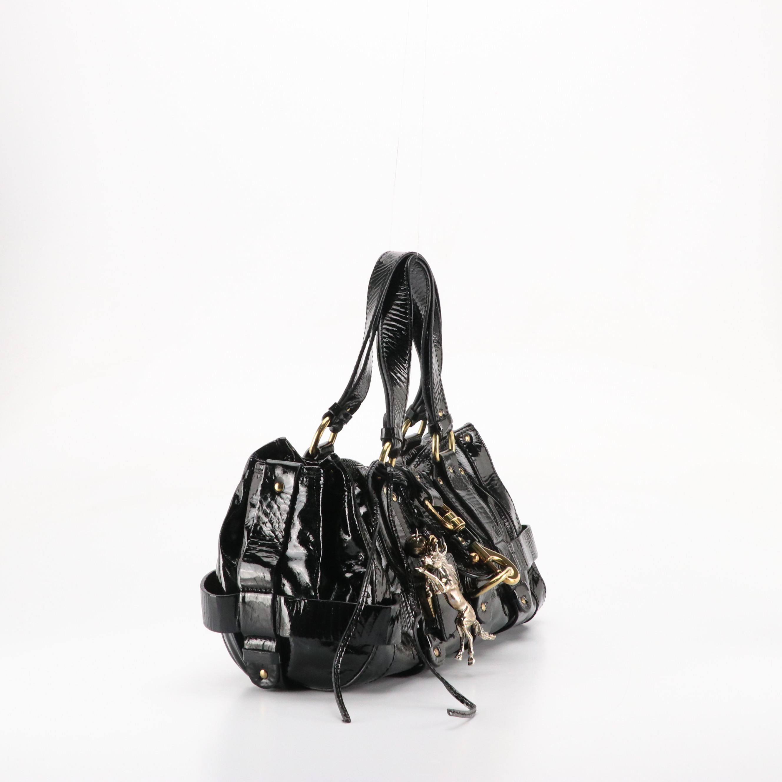Chloé Kerala Handbag in Shiny Black Crinkled Patent Leather