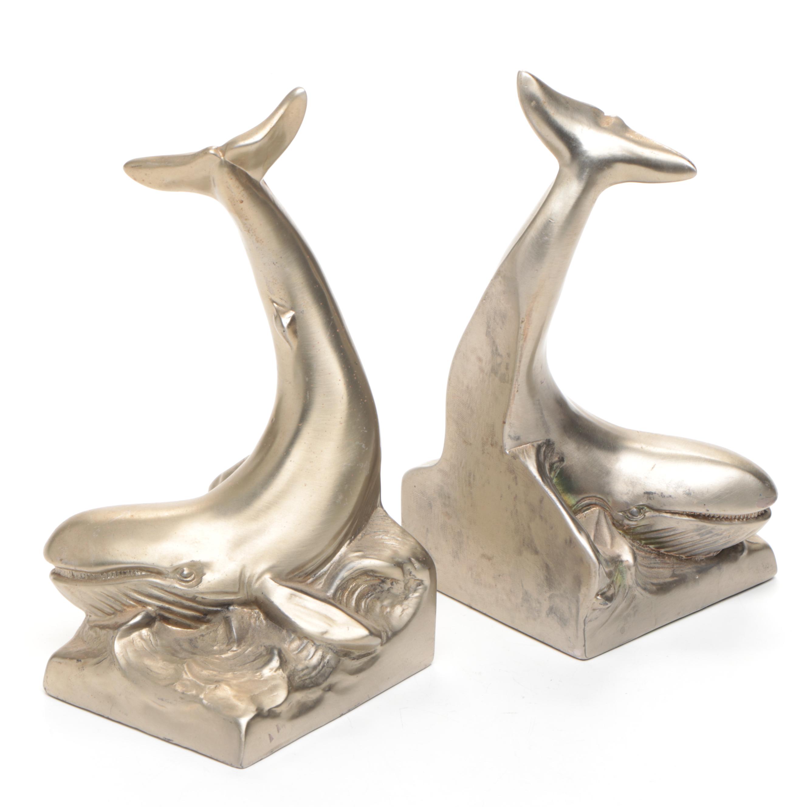 Whale Brushed Pewter Finish Spelter Bookends