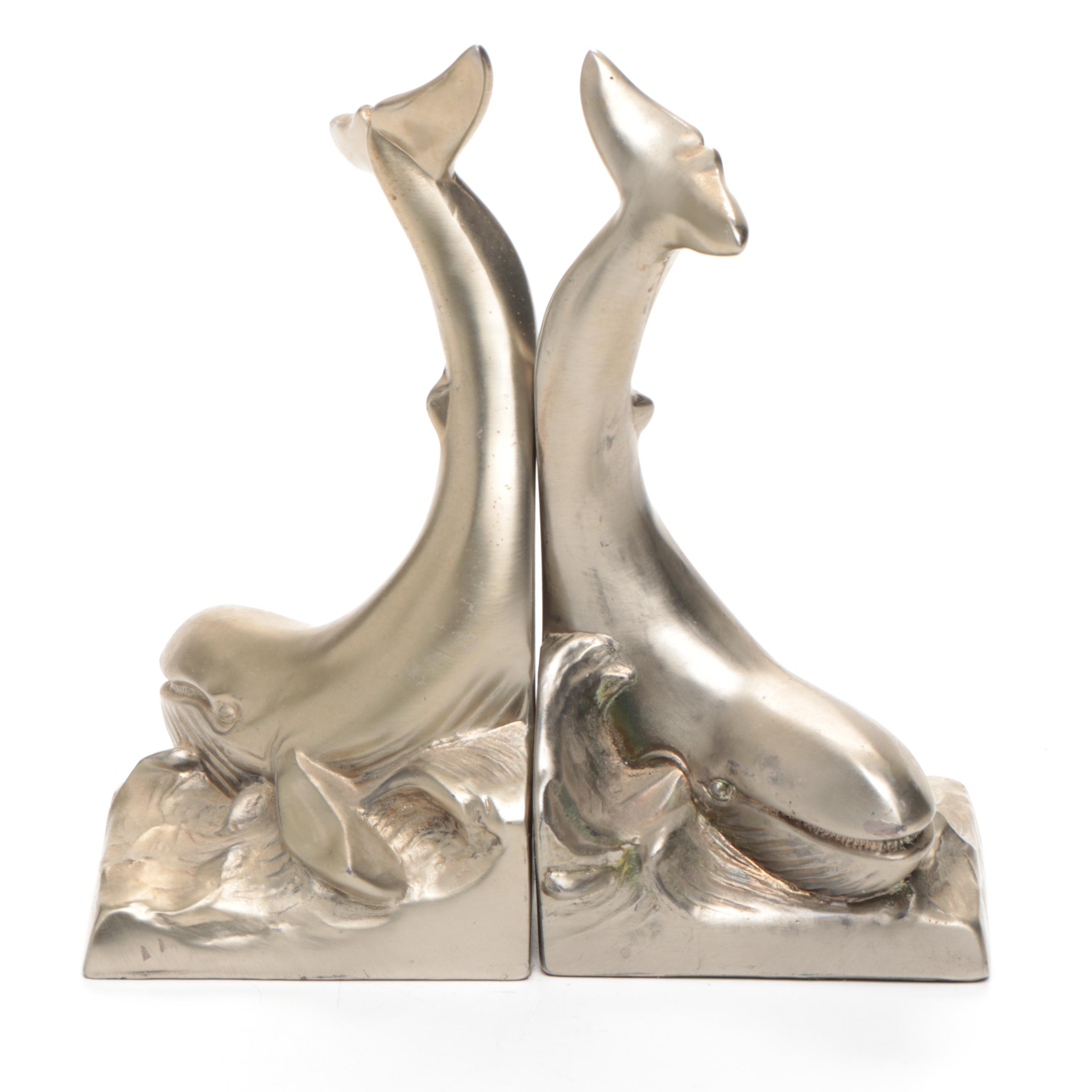 Whale Brushed Pewter Finish Spelter Bookends