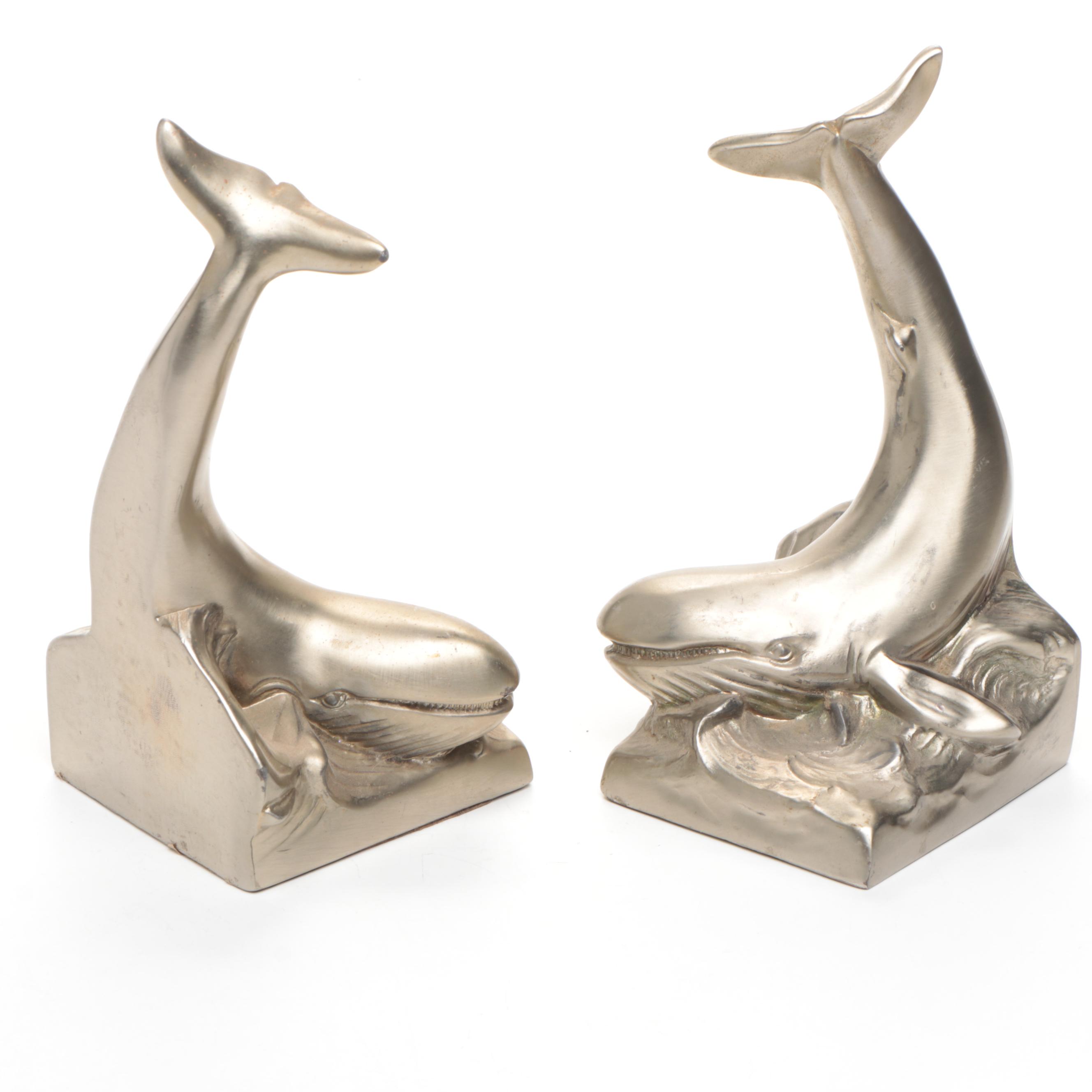 Whale Brushed Pewter Finish Spelter Bookends