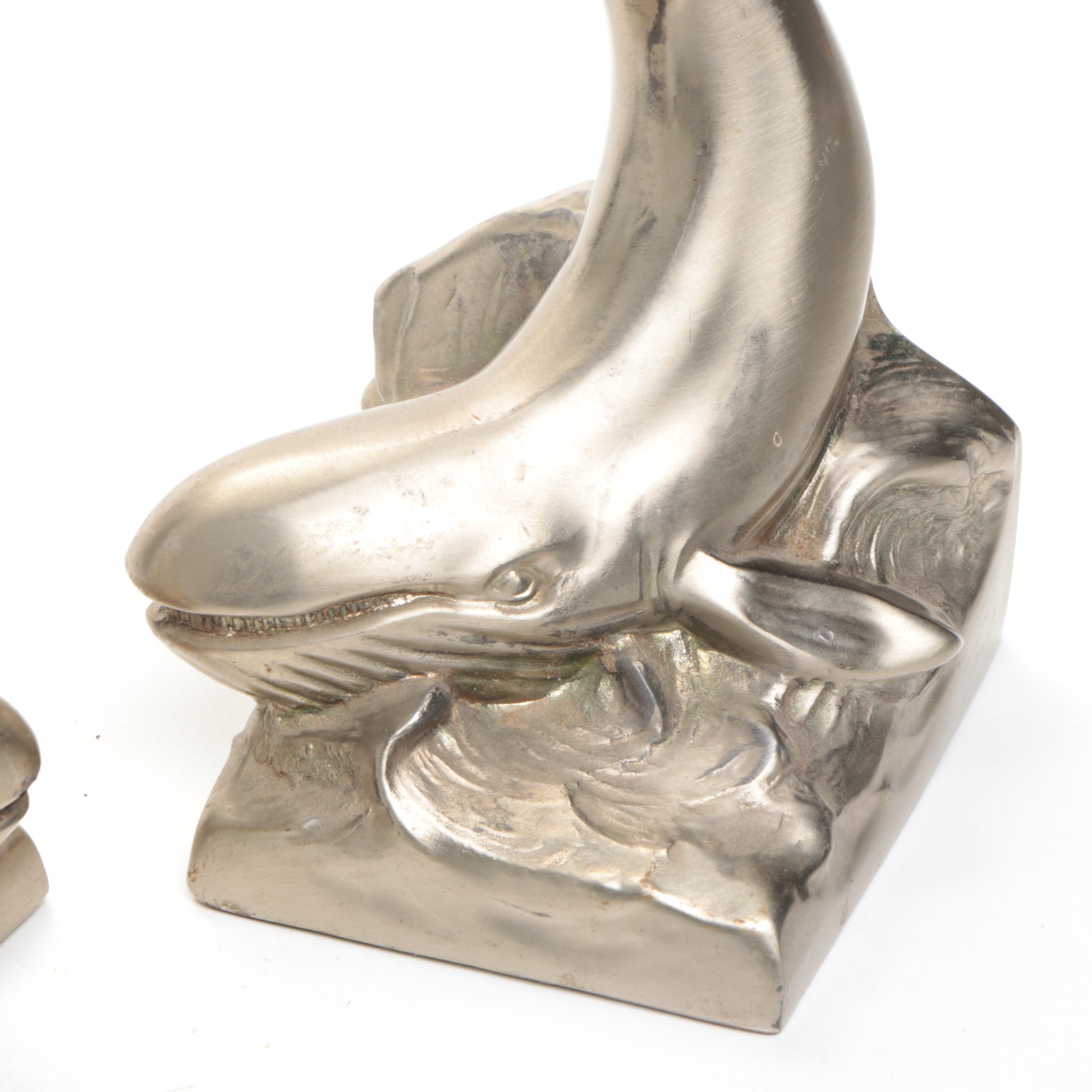 Whale Brushed Pewter Finish Spelter Bookends