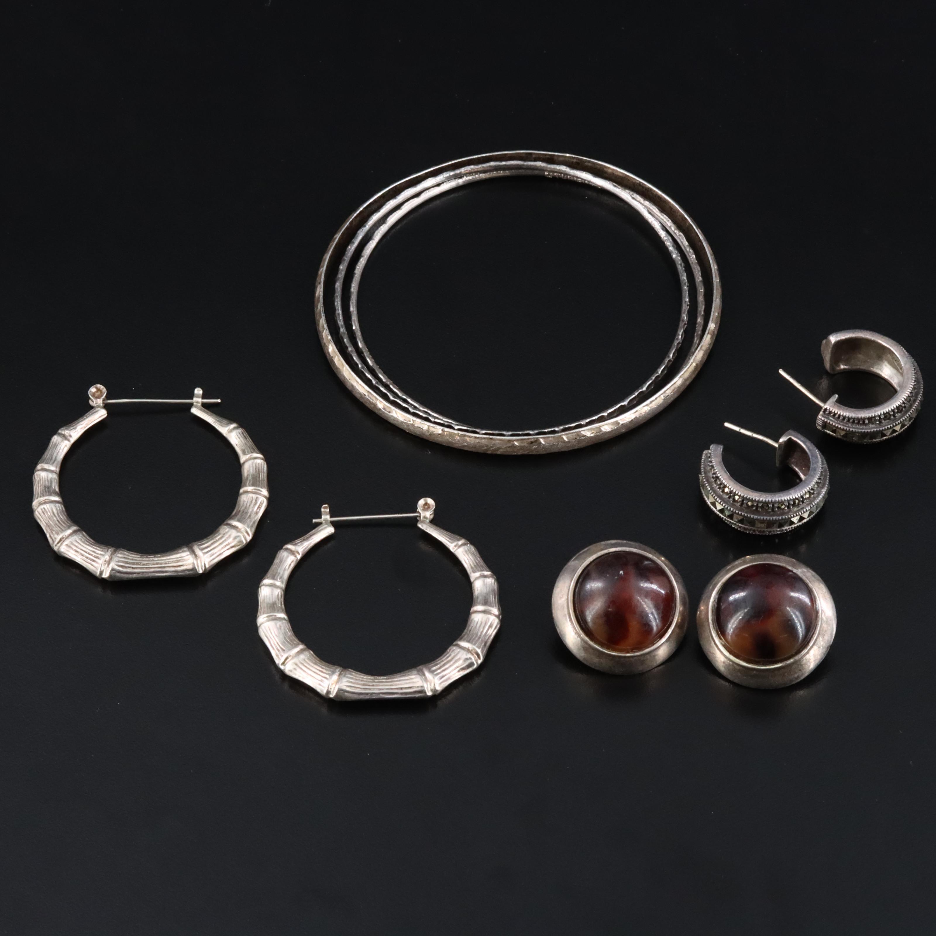 Judith Jack and Faux Tortoise Shell Featured in Sterling Earrings and Bangles