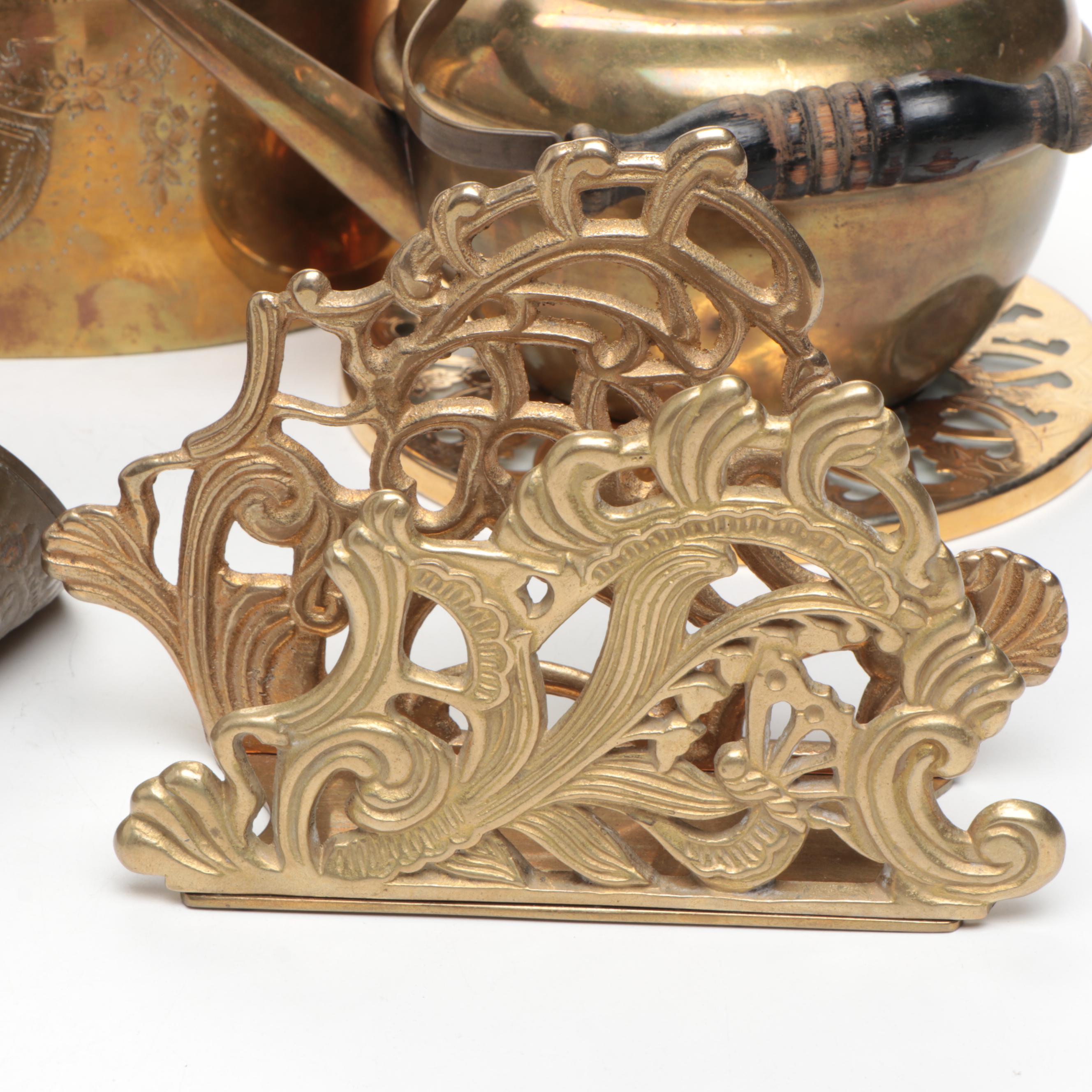 A. M. C. New York Etched Brass Lidded Box with Other Brass and Metal Décor