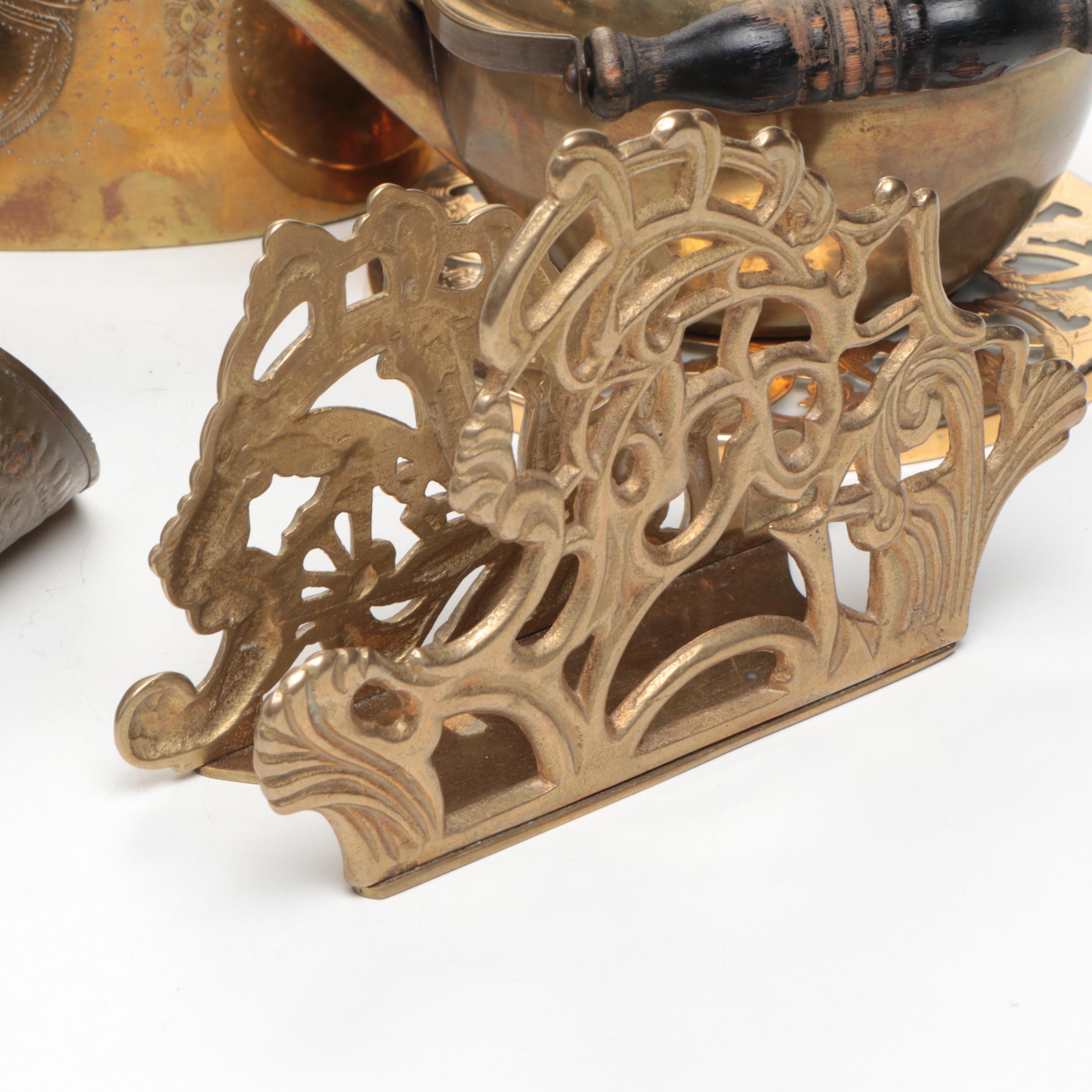 A. M. C. New York Etched Brass Lidded Box with Other Brass and Metal Décor