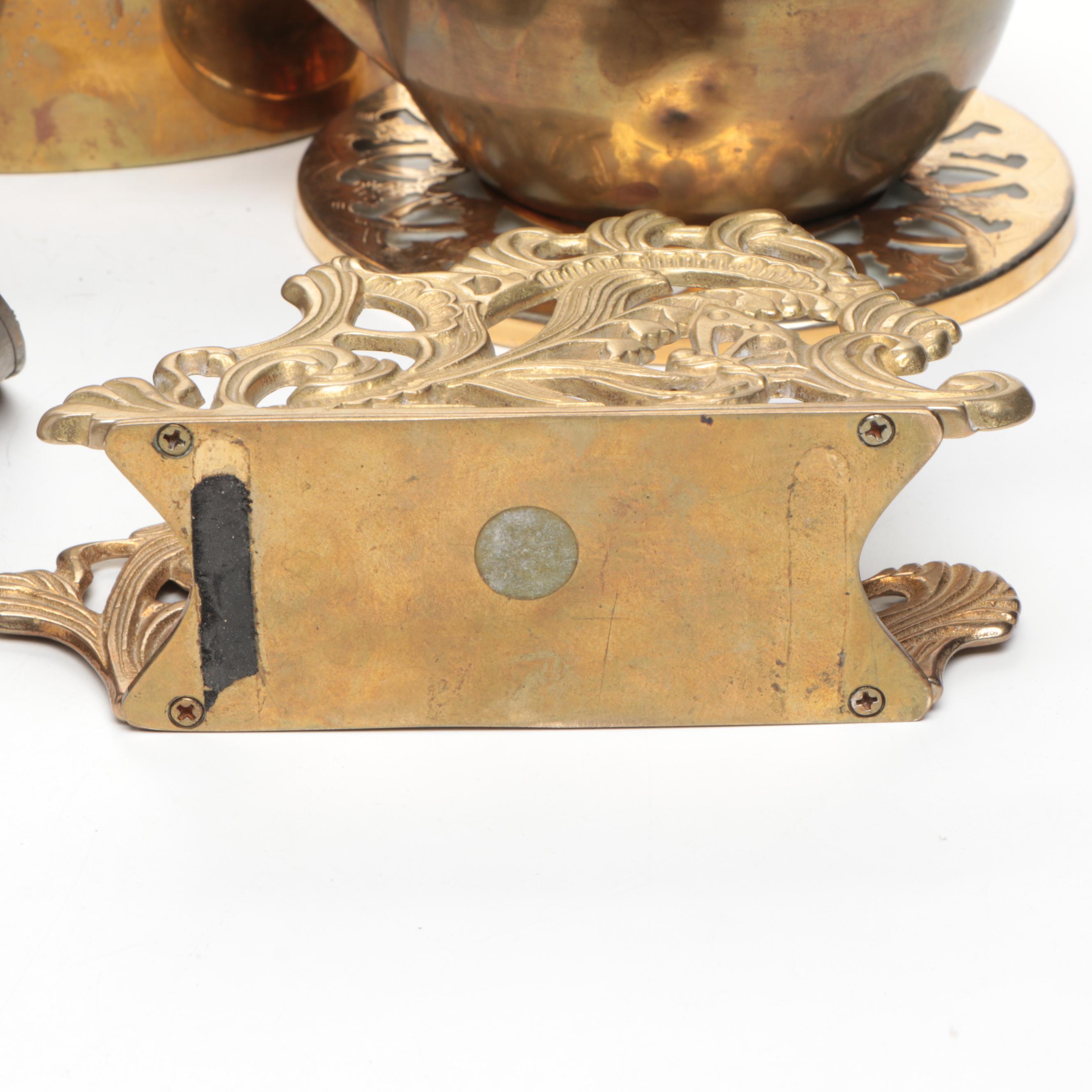 A. M. C. New York Etched Brass Lidded Box with Other Brass and Metal Décor