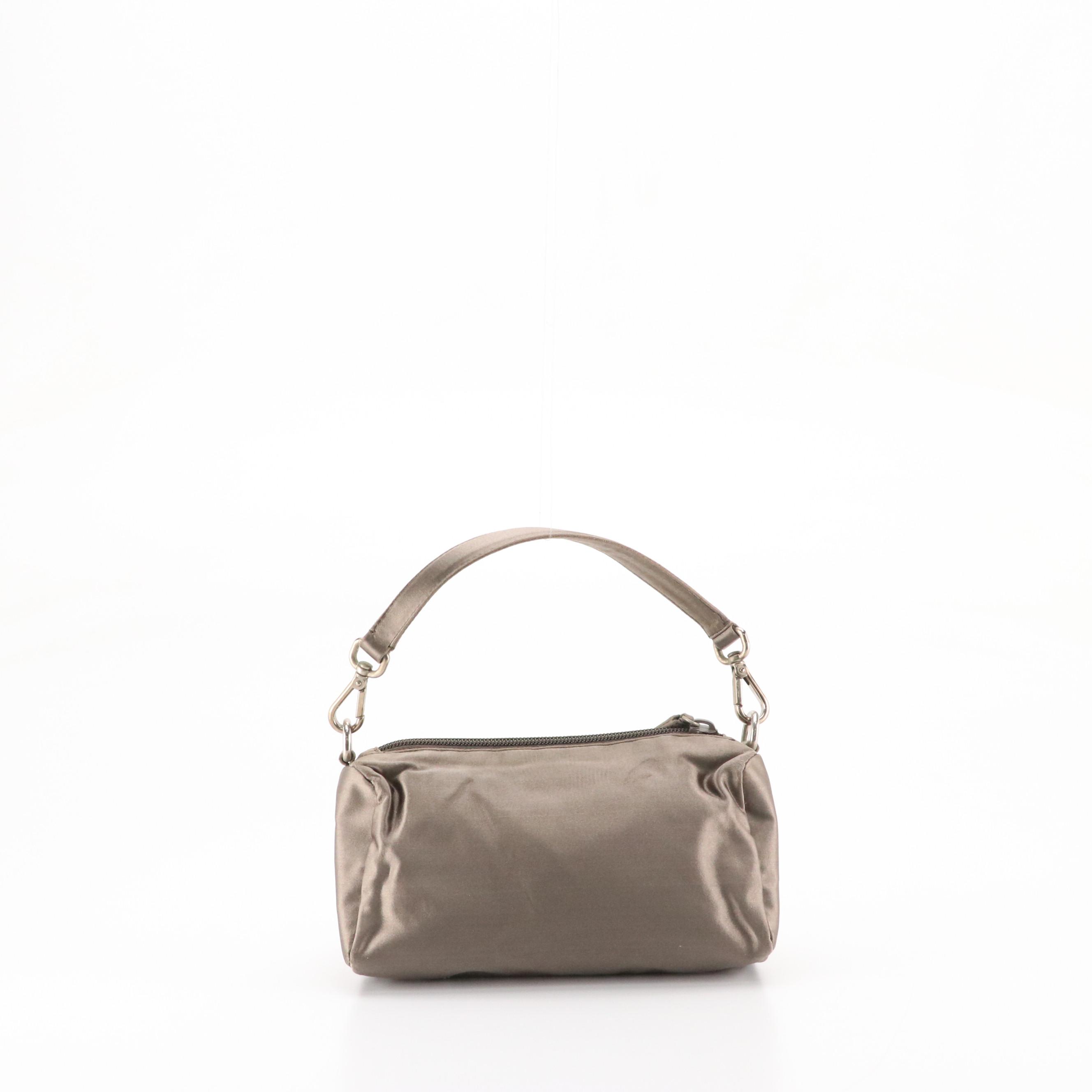 Prada Zippered Mini Bag in Cool Grey Satin