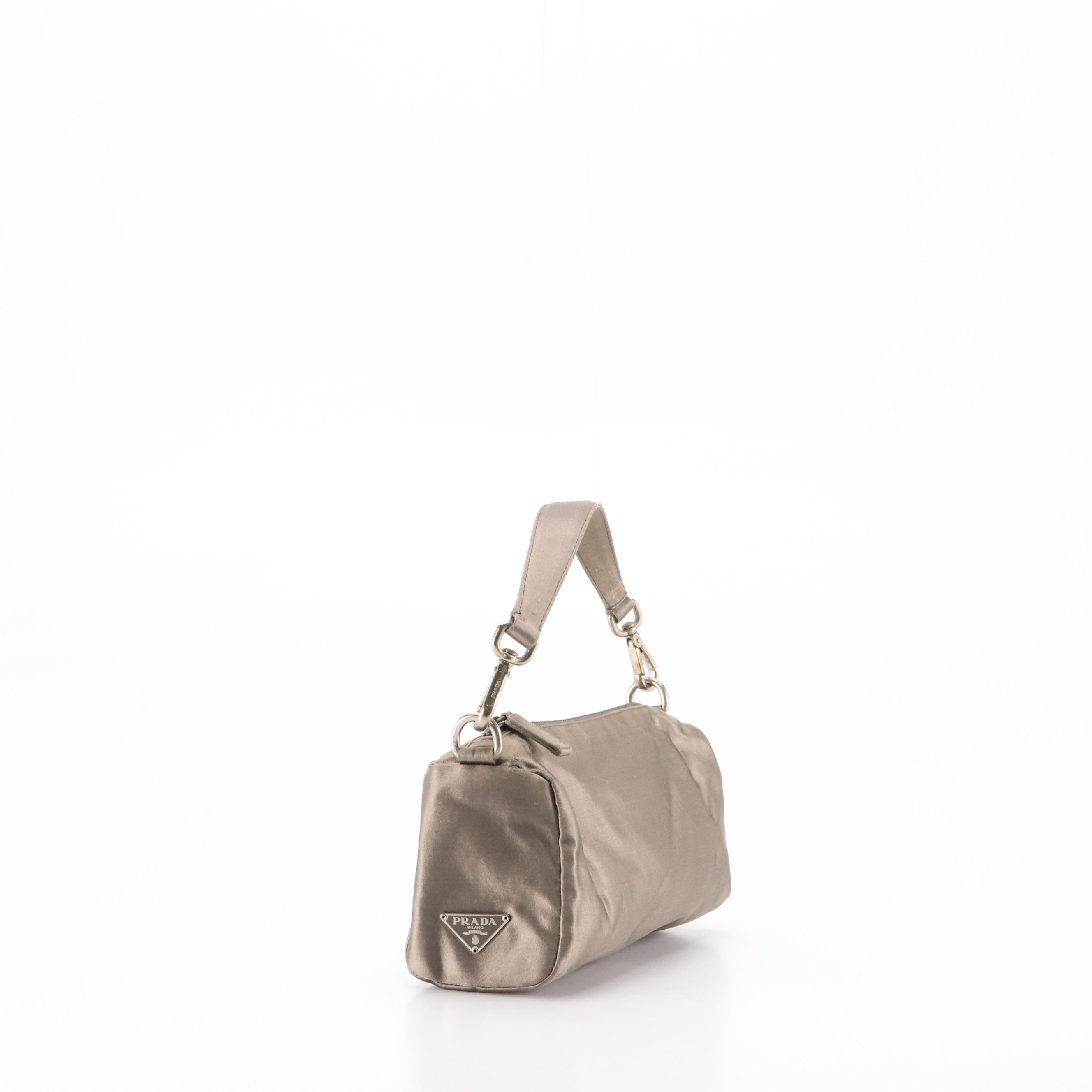 Prada Zippered Mini Bag in Cool Grey Satin