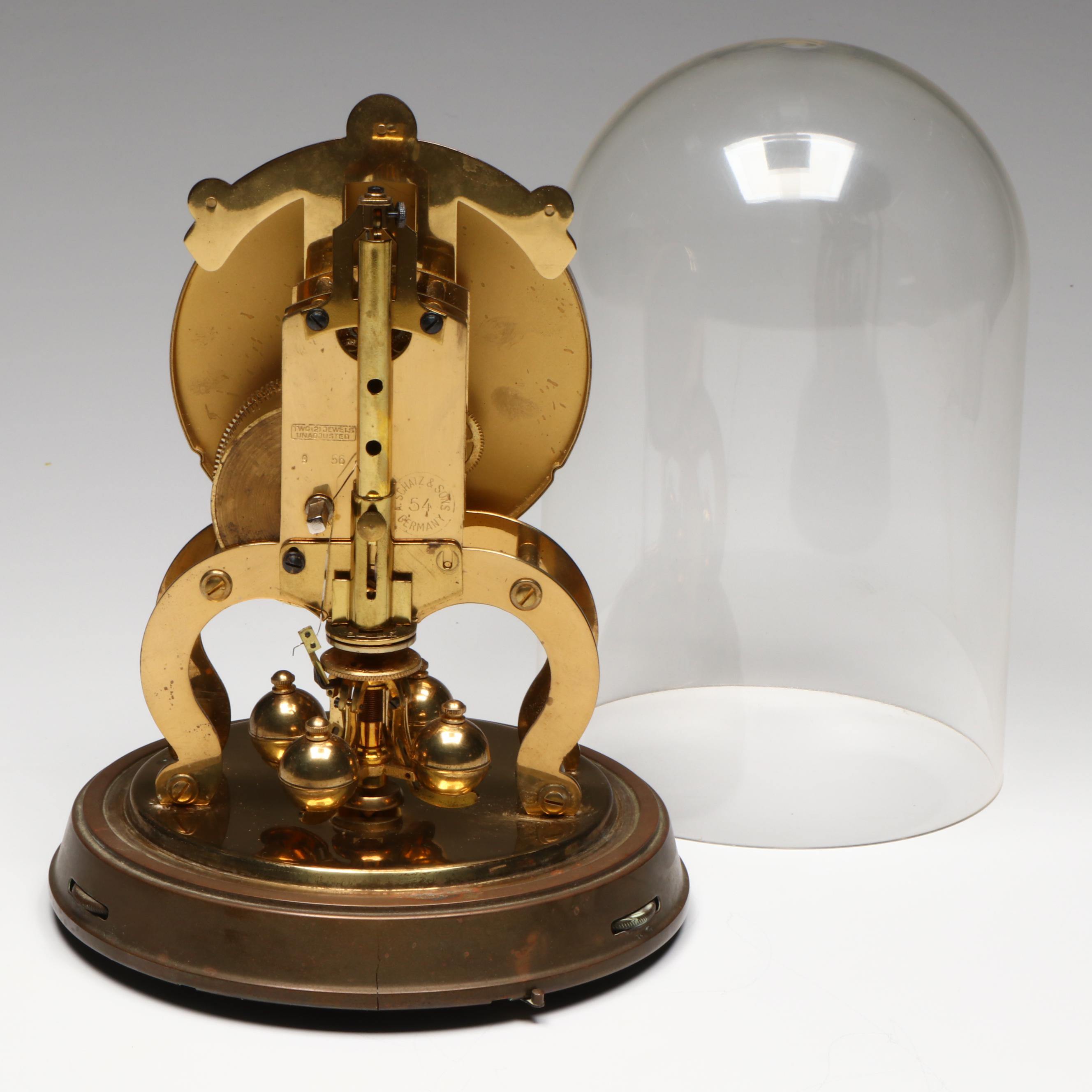 Schatz German Brass Anniversary Clock with Plastic Dome