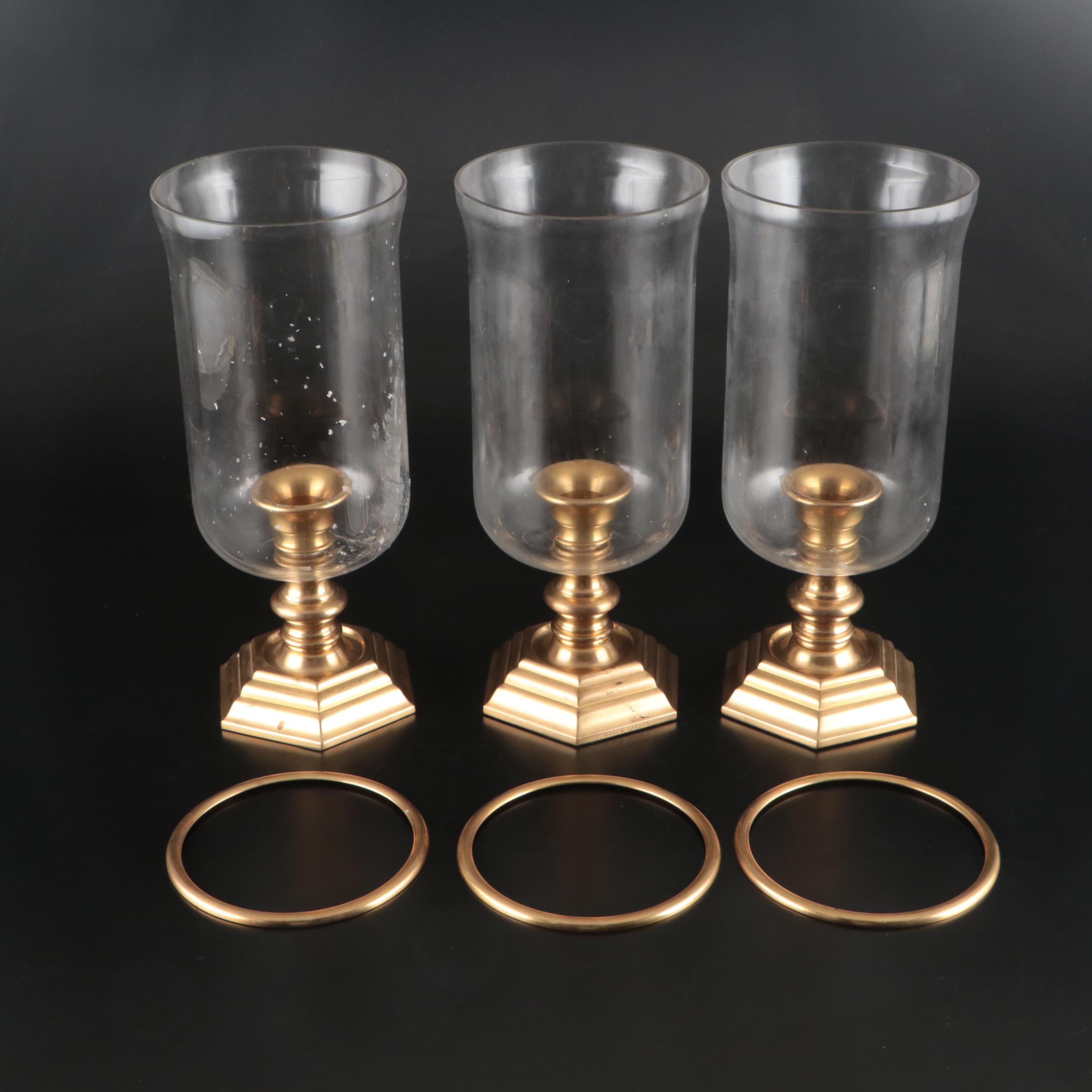 Ralph Lauren "Glen Plaid" Brass and Glass Hurricane Candlestick with Others
