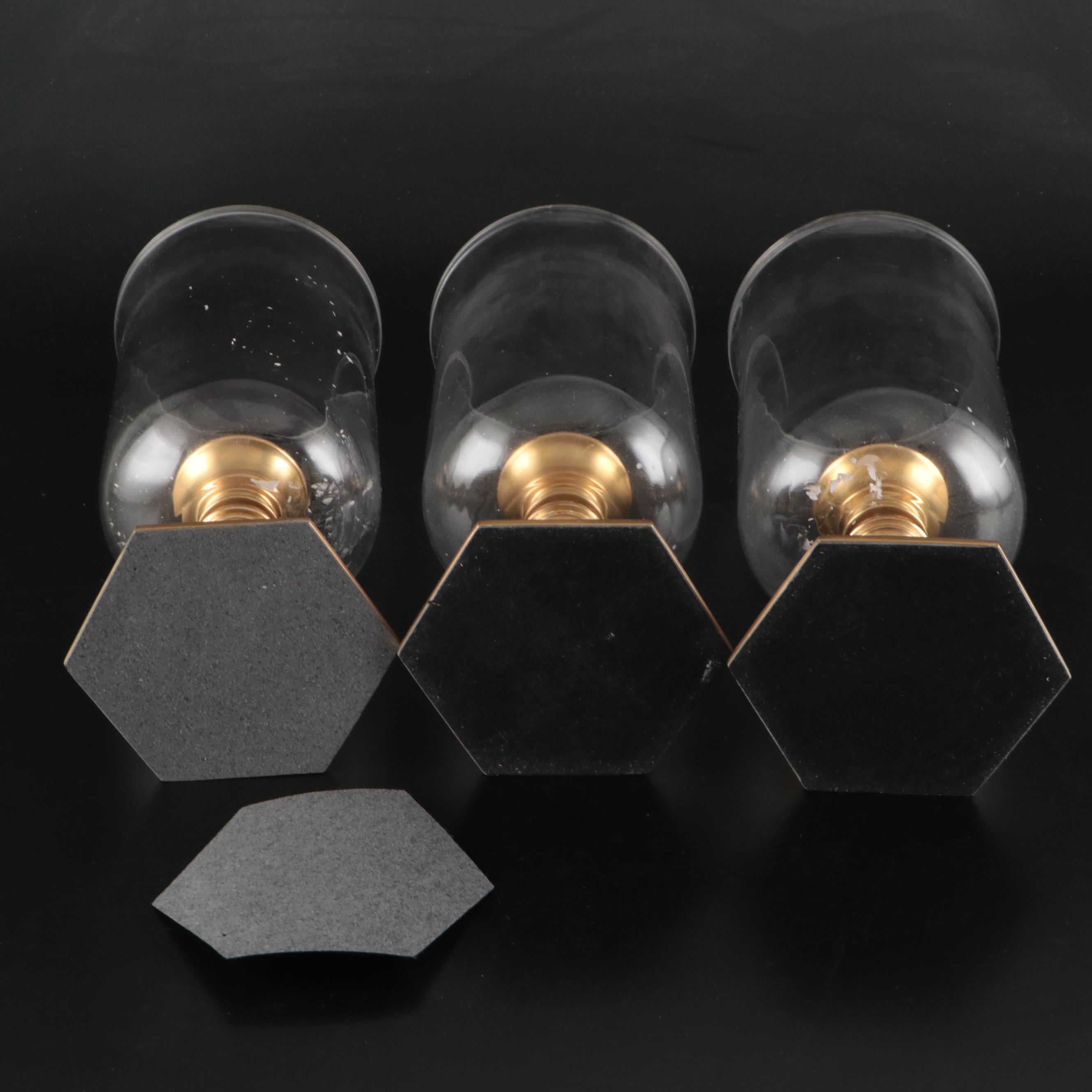 Ralph Lauren "Glen Plaid" Brass and Glass Hurricane Candlestick with Others