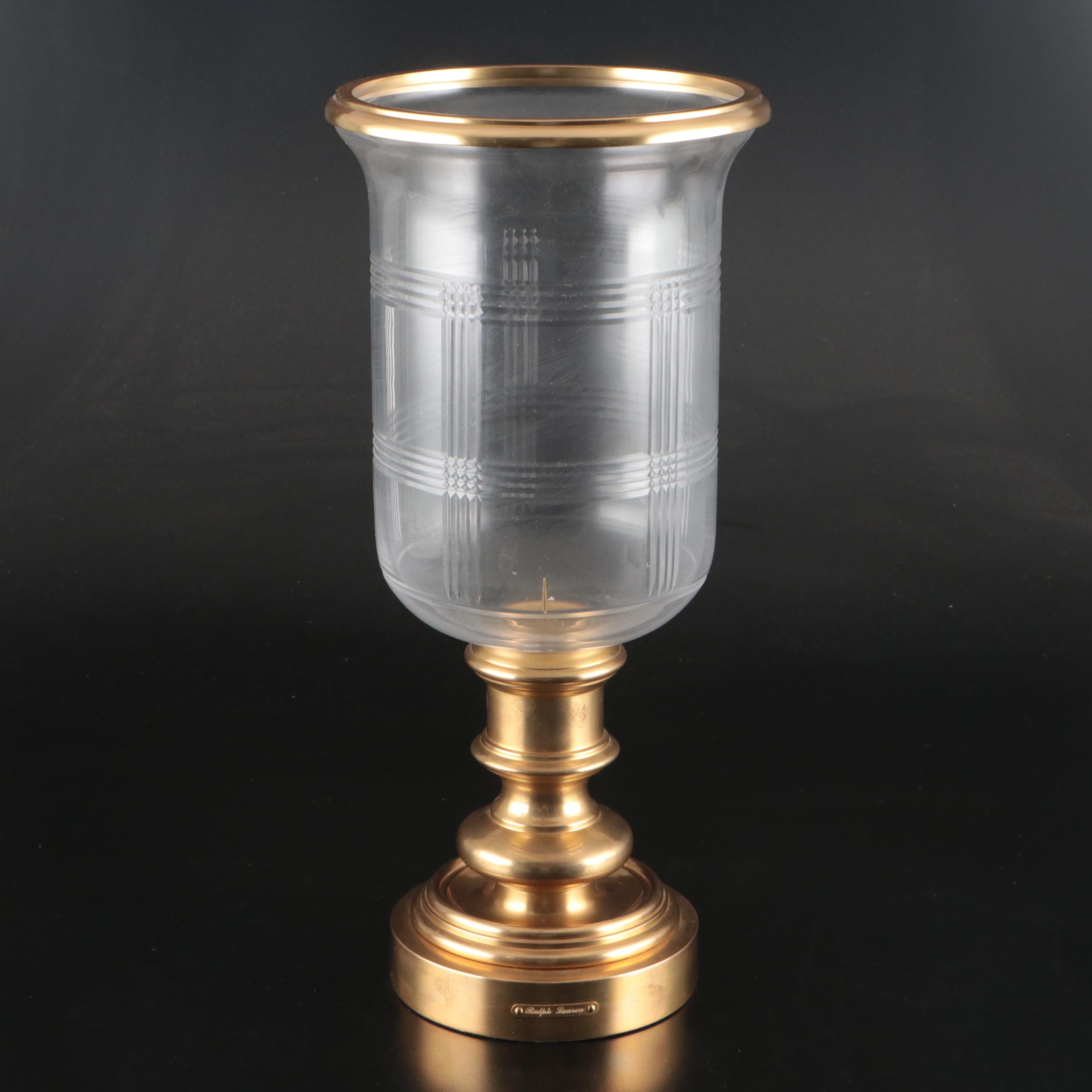 Ralph Lauren "Glen Plaid" Brass and Glass Hurricane Candlestick with Others