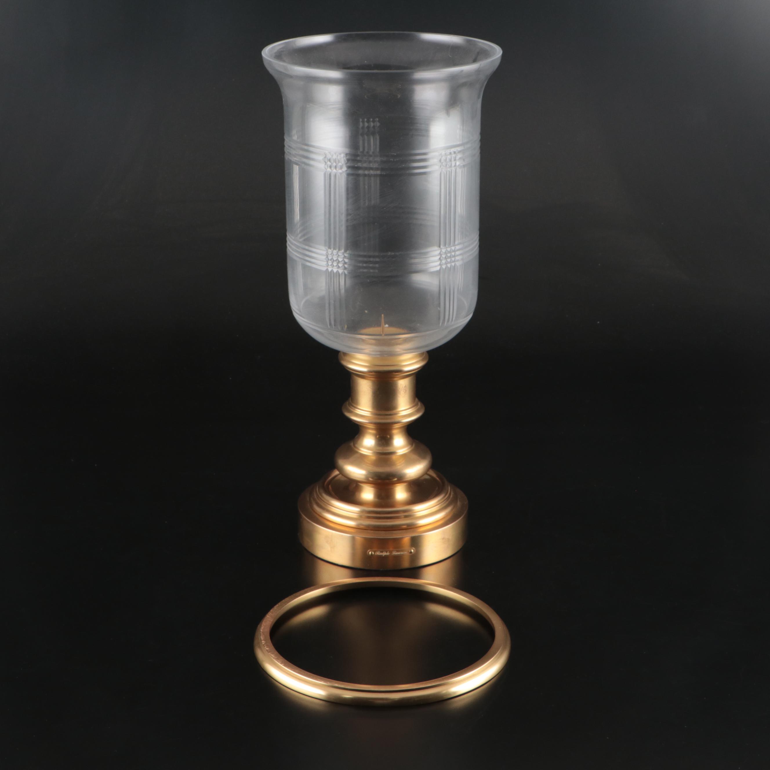 Ralph Lauren "Glen Plaid" Brass and Glass Hurricane Candlestick with Others