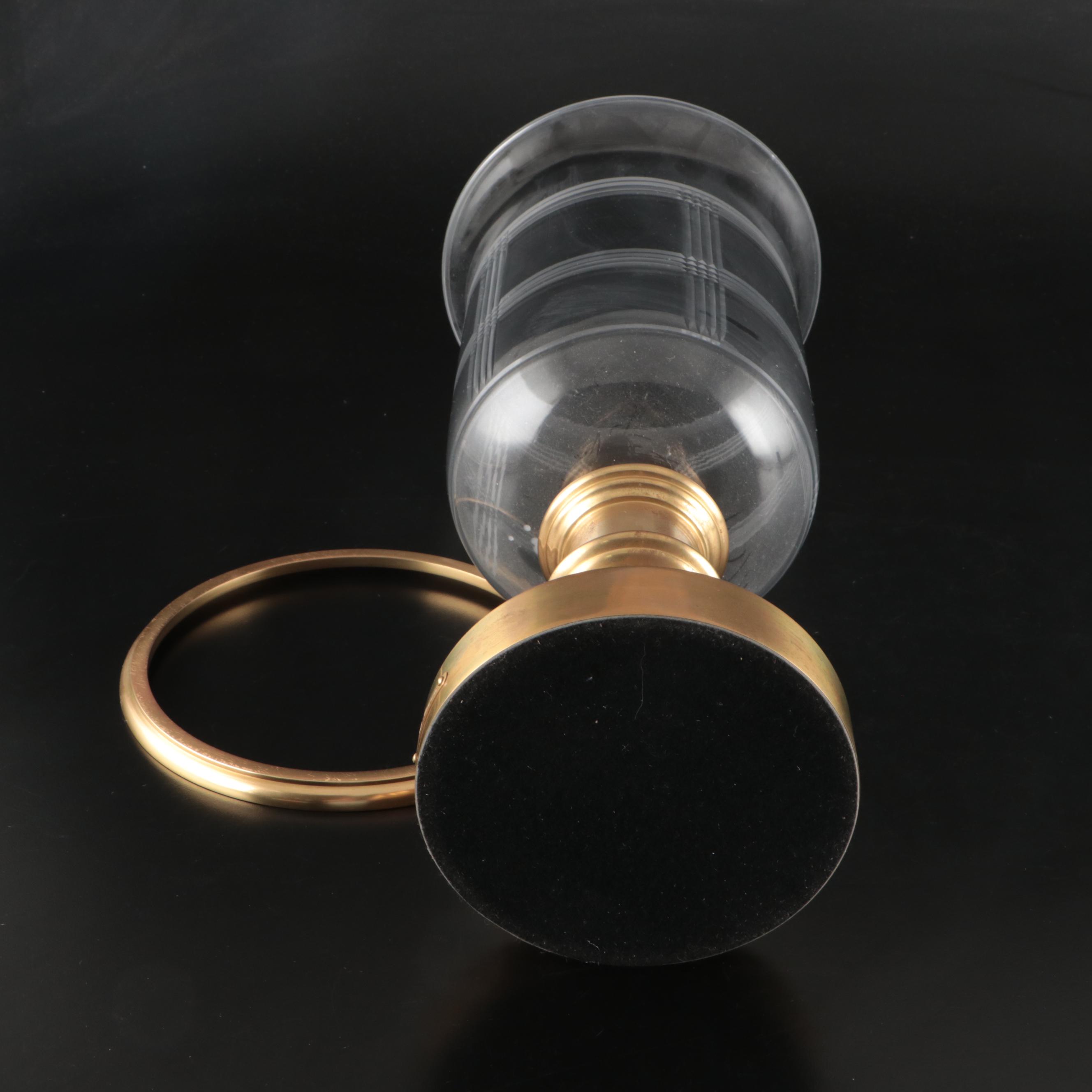 Ralph Lauren "Glen Plaid" Brass and Glass Hurricane Candlestick with Others