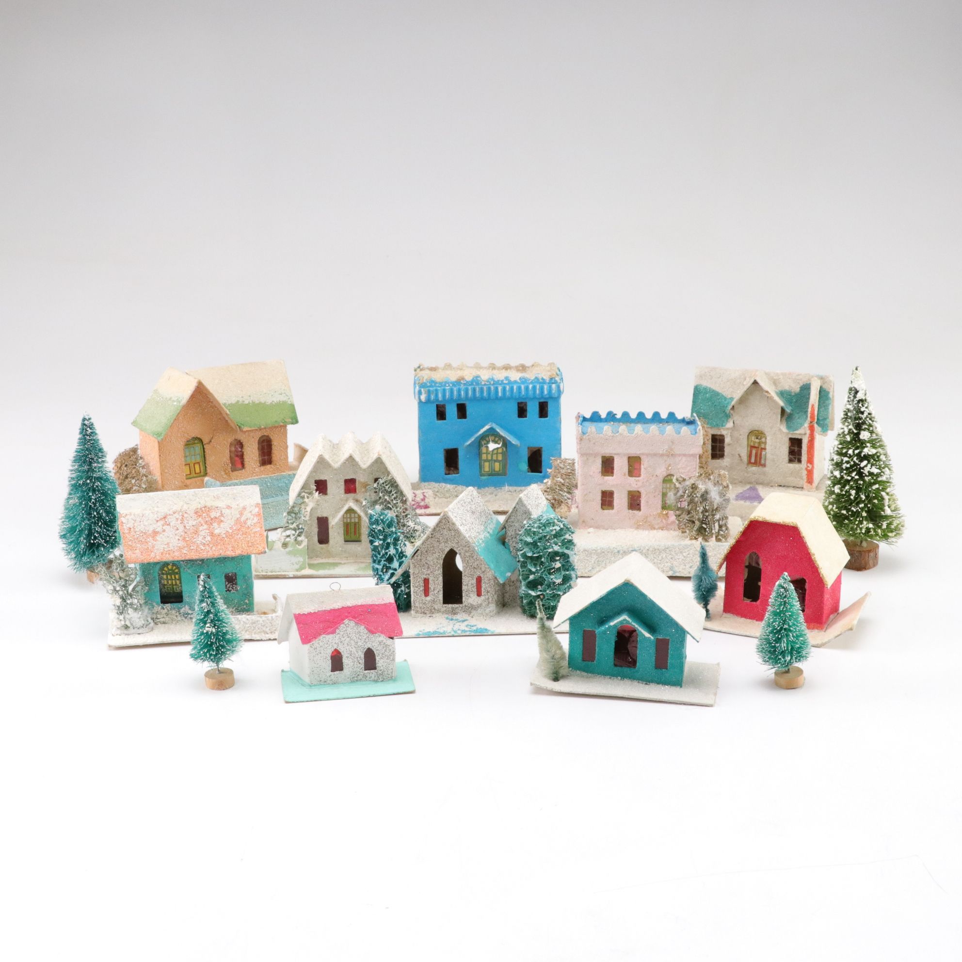 Japanese and Other Putz Christmas Village Houses, Mid-Late 20th C.