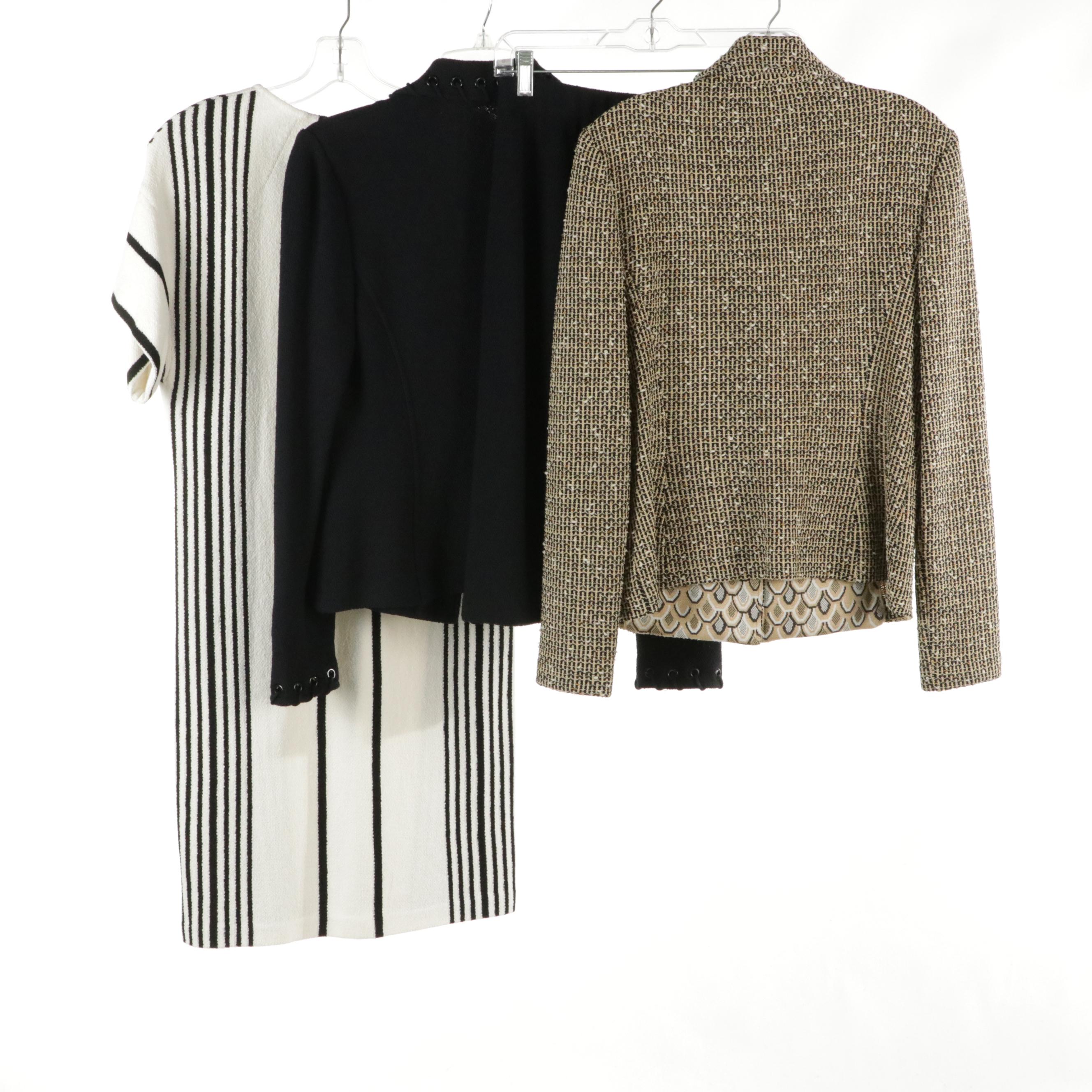 St. John Knit Button-Front Jacket, V-Neck Short Sleeve Dress, and Skirt Suit