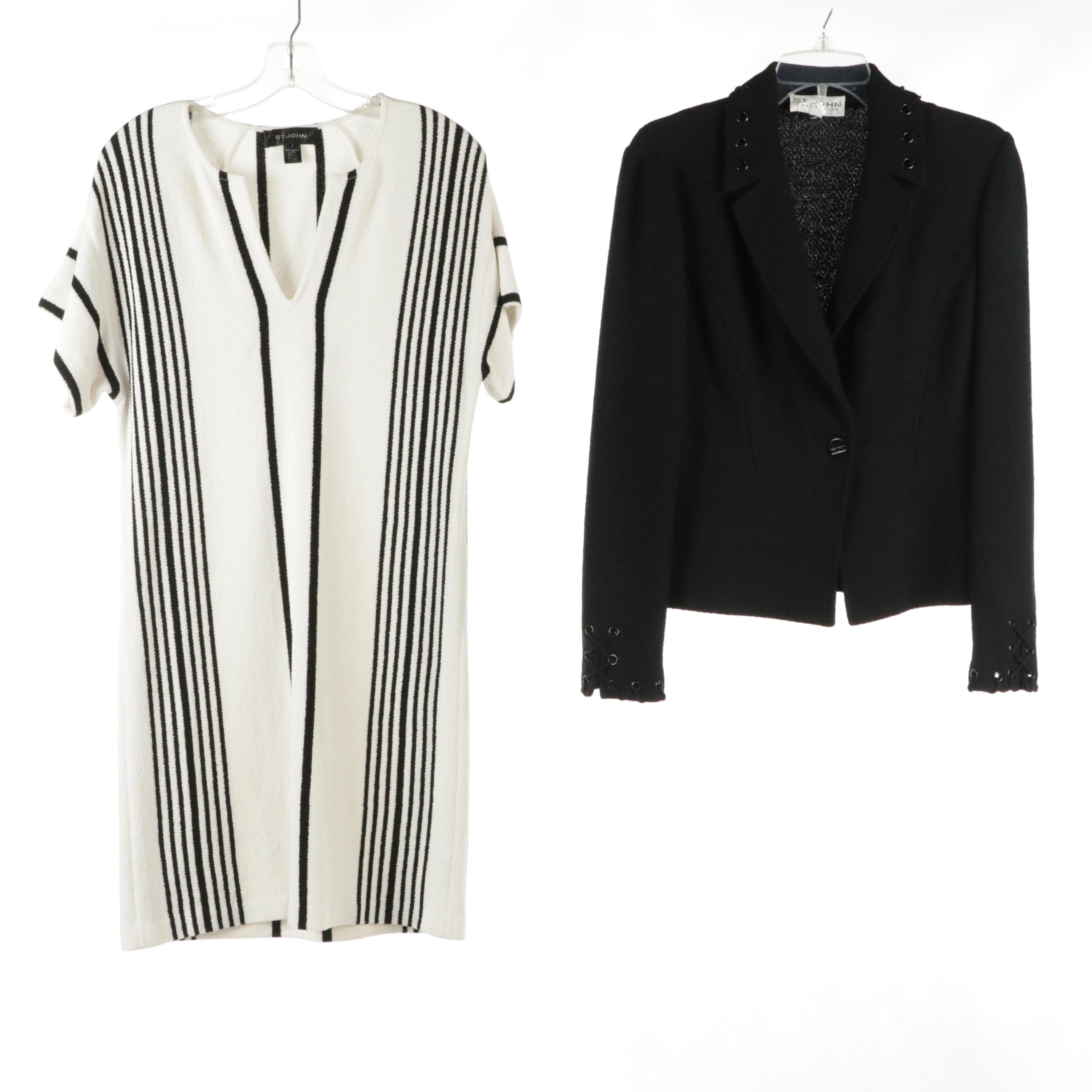 St. John Knit Button-Front Jacket, V-Neck Short Sleeve Dress, and Skirt Suit