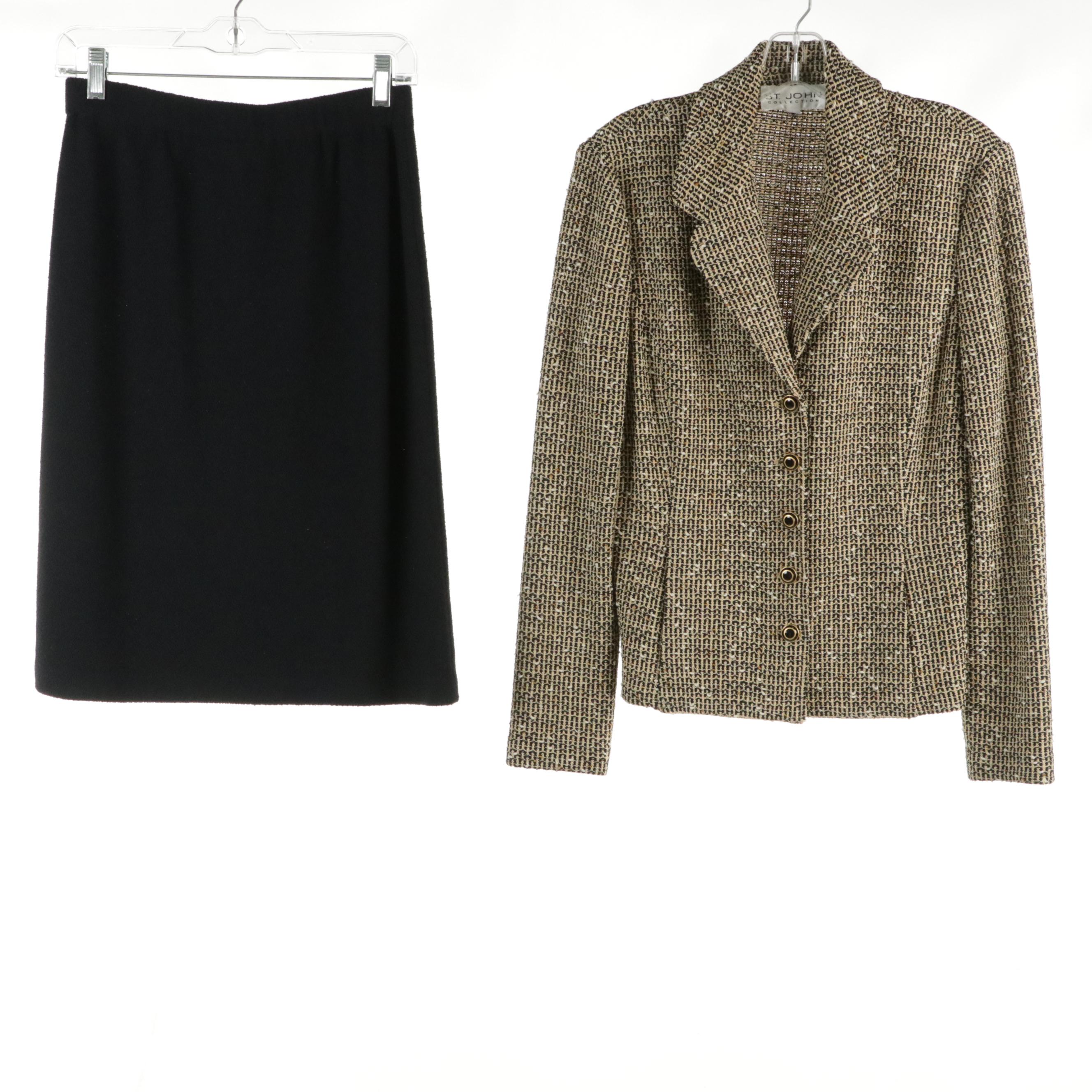 St. John Knit Button-Front Jacket, V-Neck Short Sleeve Dress, and Skirt Suit