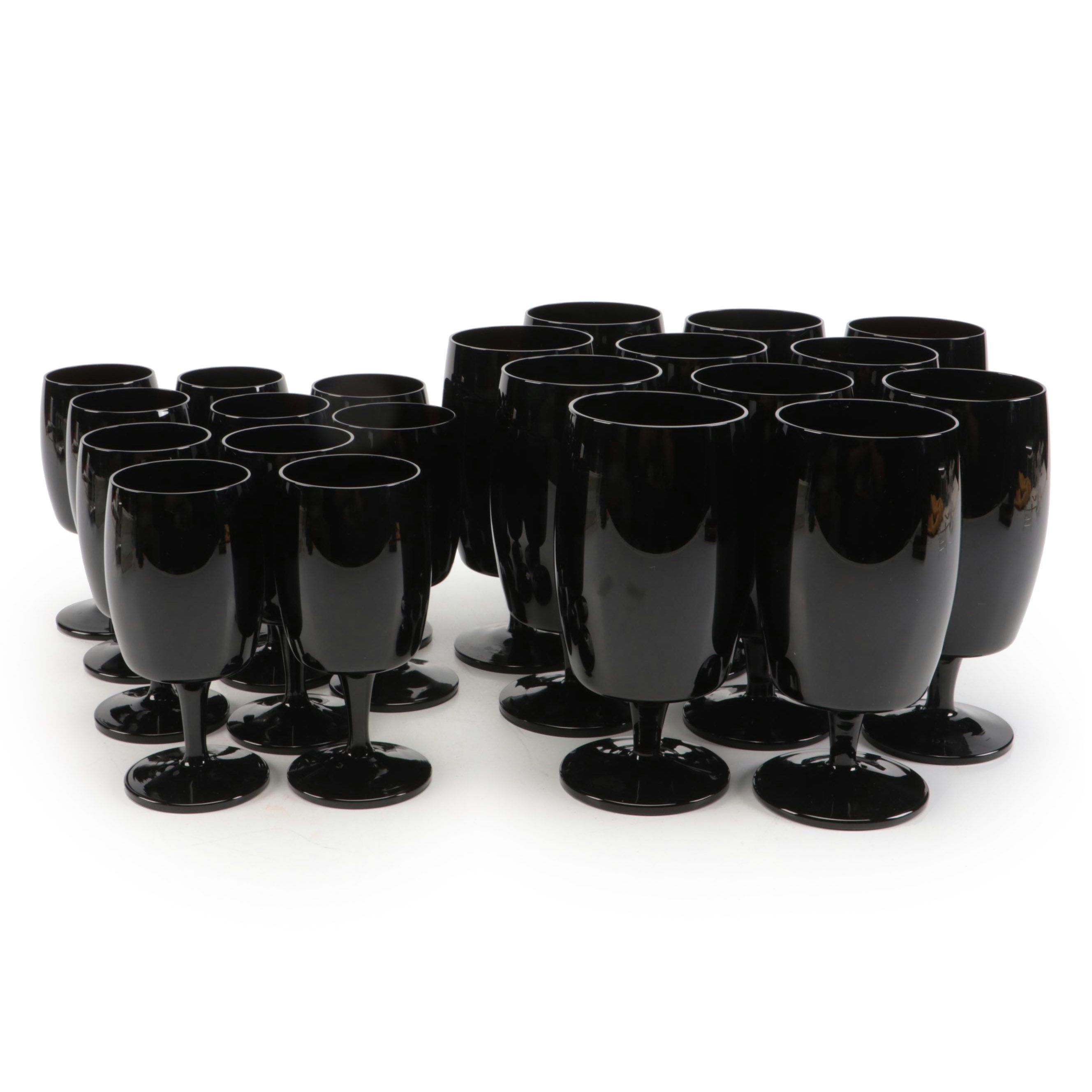 Black Glass Water Goblets and Wine Glasses