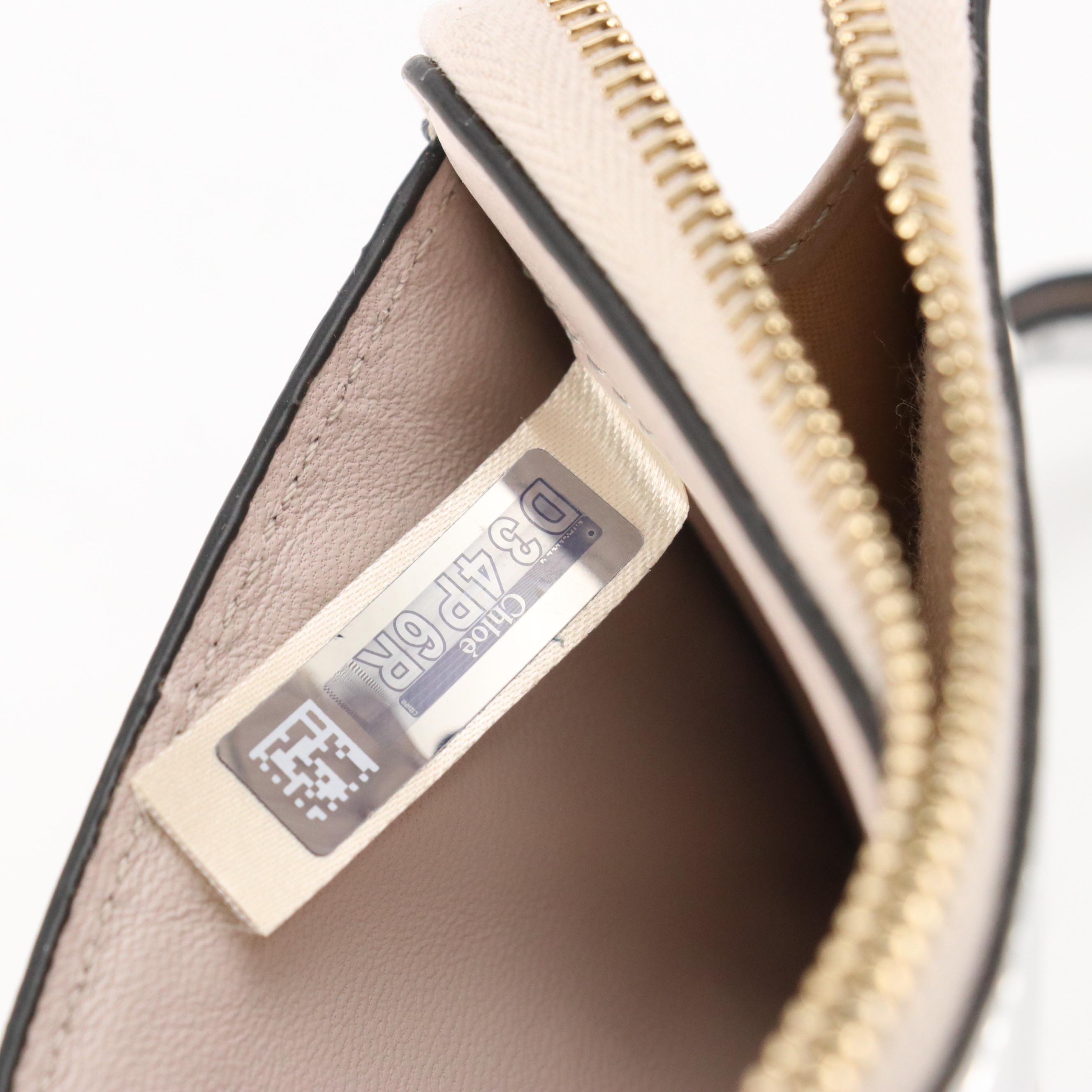 Chloé Corner-Zip Card Wallet in Stone and Silver Metallic Leather, With Box