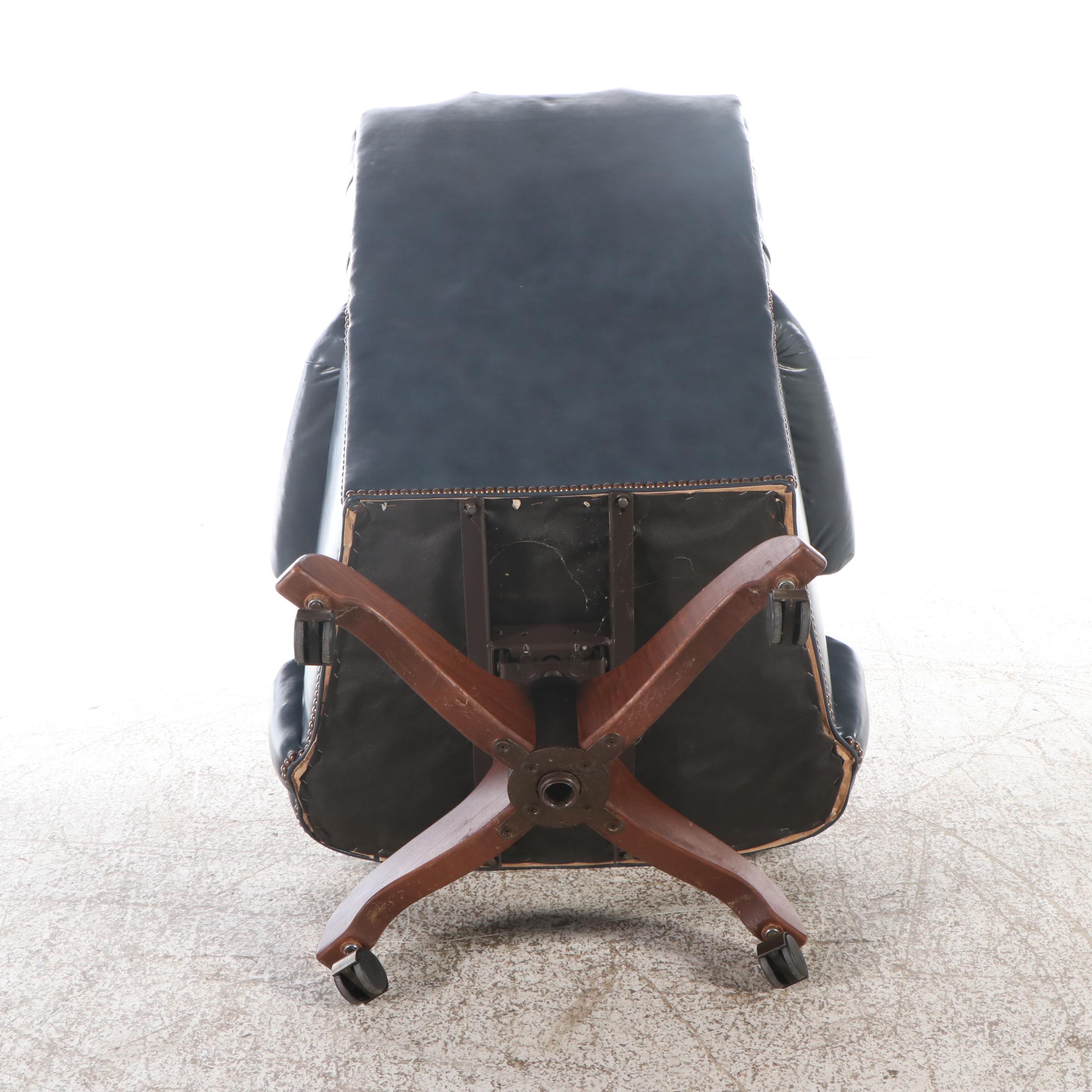 Chippendale Style Button-Tufted Blue Faux Leather Upholstered Office Chair