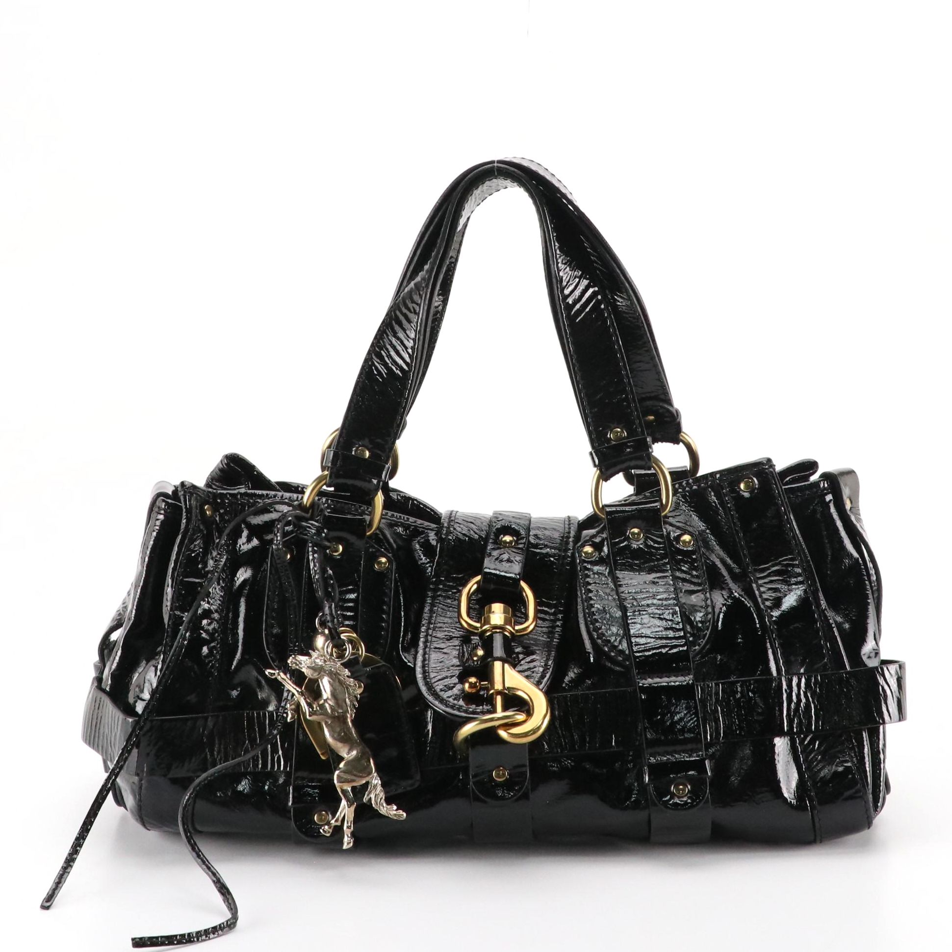 Chloé Kerala Handbag in Shiny Black Crinkled Patent Leather
