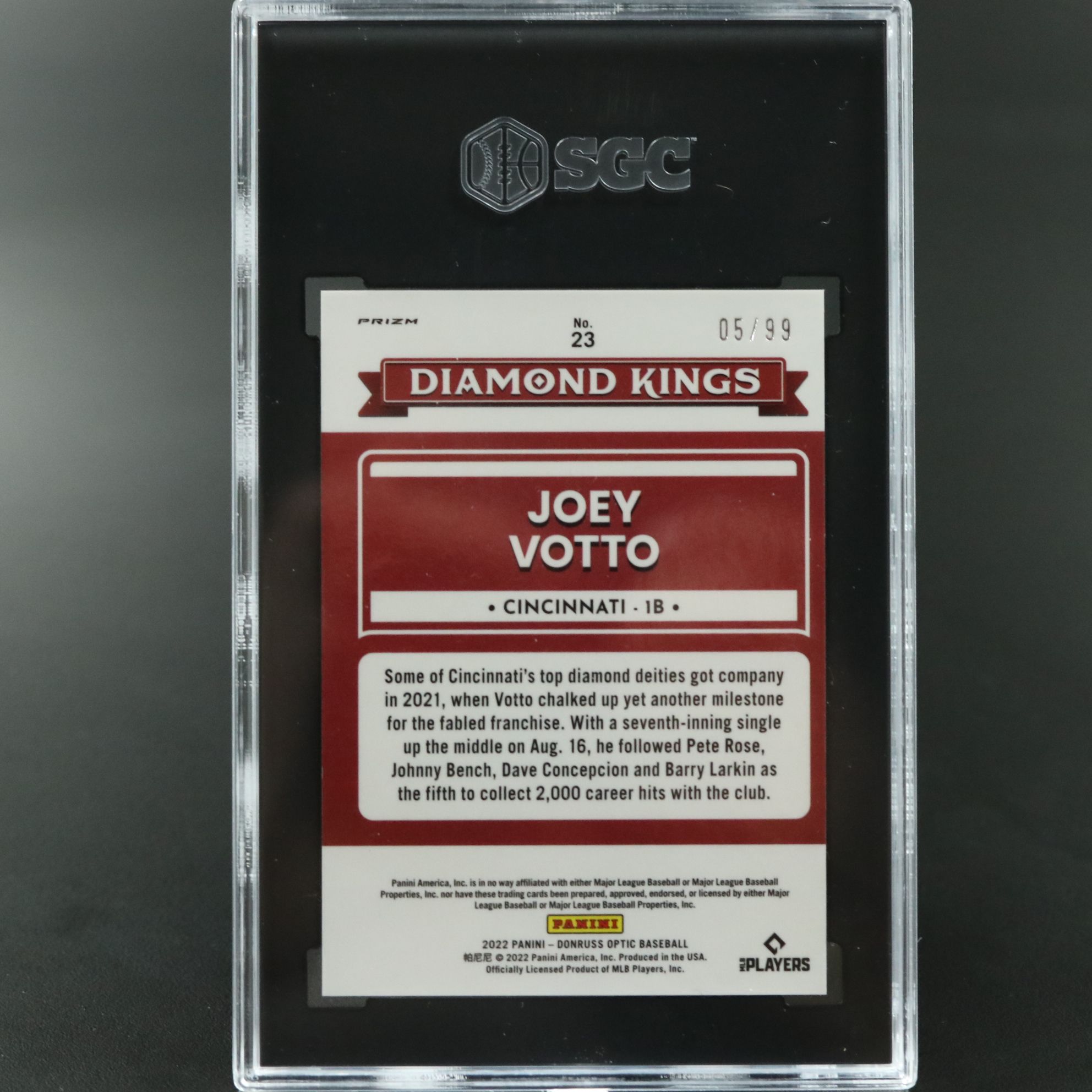 2022 Donruss Optic Joey Votto Diamond Kings Blue Prizm No. 05/99 Graded SGC 10