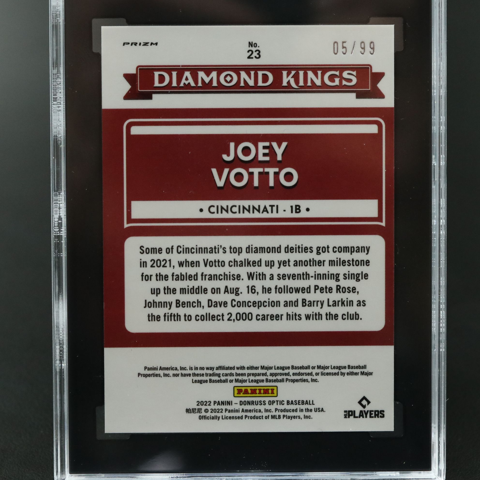 2022 Donruss Optic Joey Votto Diamond Kings Blue Prizm No. 05/99 Graded SGC 10